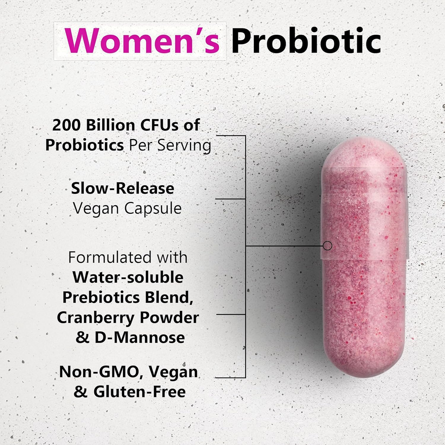 Moon Laboratory Women's Probiotic & Prebiotic with Cranberry & D-Mannose - 200 Billion CFUs, 35 Strains - PH Balance, Vaginal Health, UTI Treatment - 60 Capsules