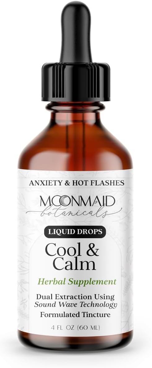 MoonMaid Botanicals Cool & Calm Herbal Liquid Supplement 4 Fl.Oz | Organic Blend for Relaxation, Hot Flash Relief, Night Sweats | Black Cohosh, Lemon Balm, St. John's Wort, Ginger