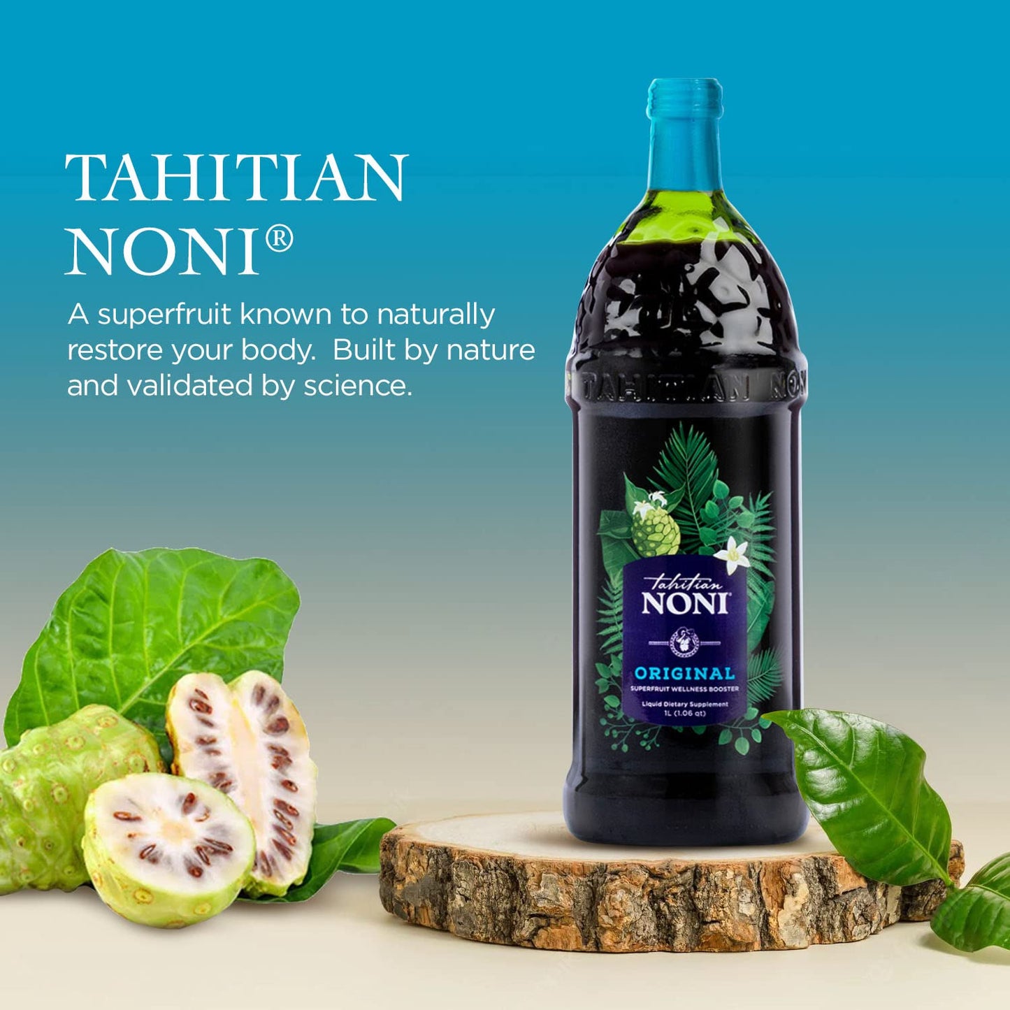 Morinda Tahitian Noni Juice: Original Puree from Tahiti with Blueberry & Grape, All-Natural Wellness Drink - 2 One Liter Bottles