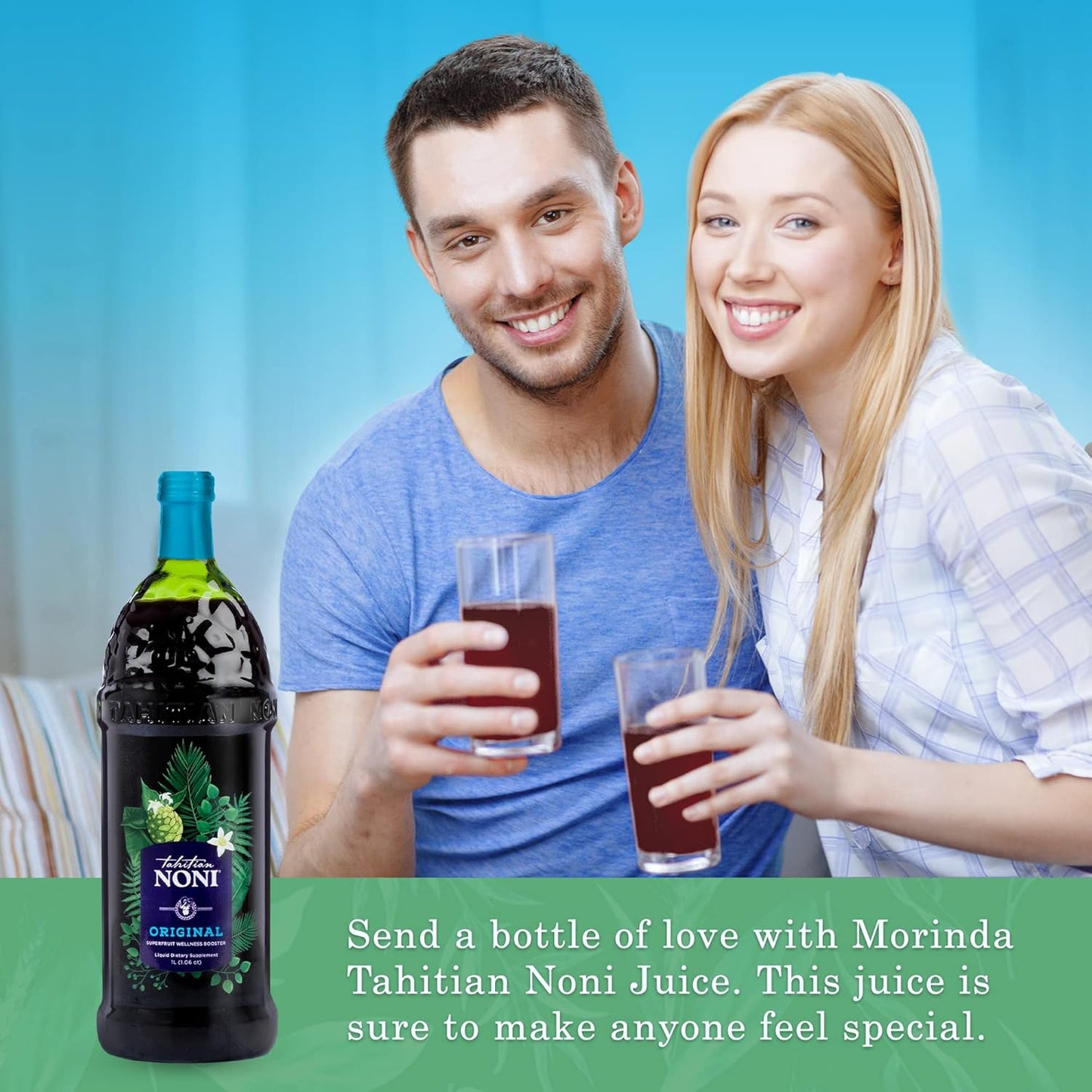 Morinda Tahitian Noni Juice: Original Puree from Tahiti with Blueberry & Grape, All-Natural Wellness Drink - 2 One Liter Bottles