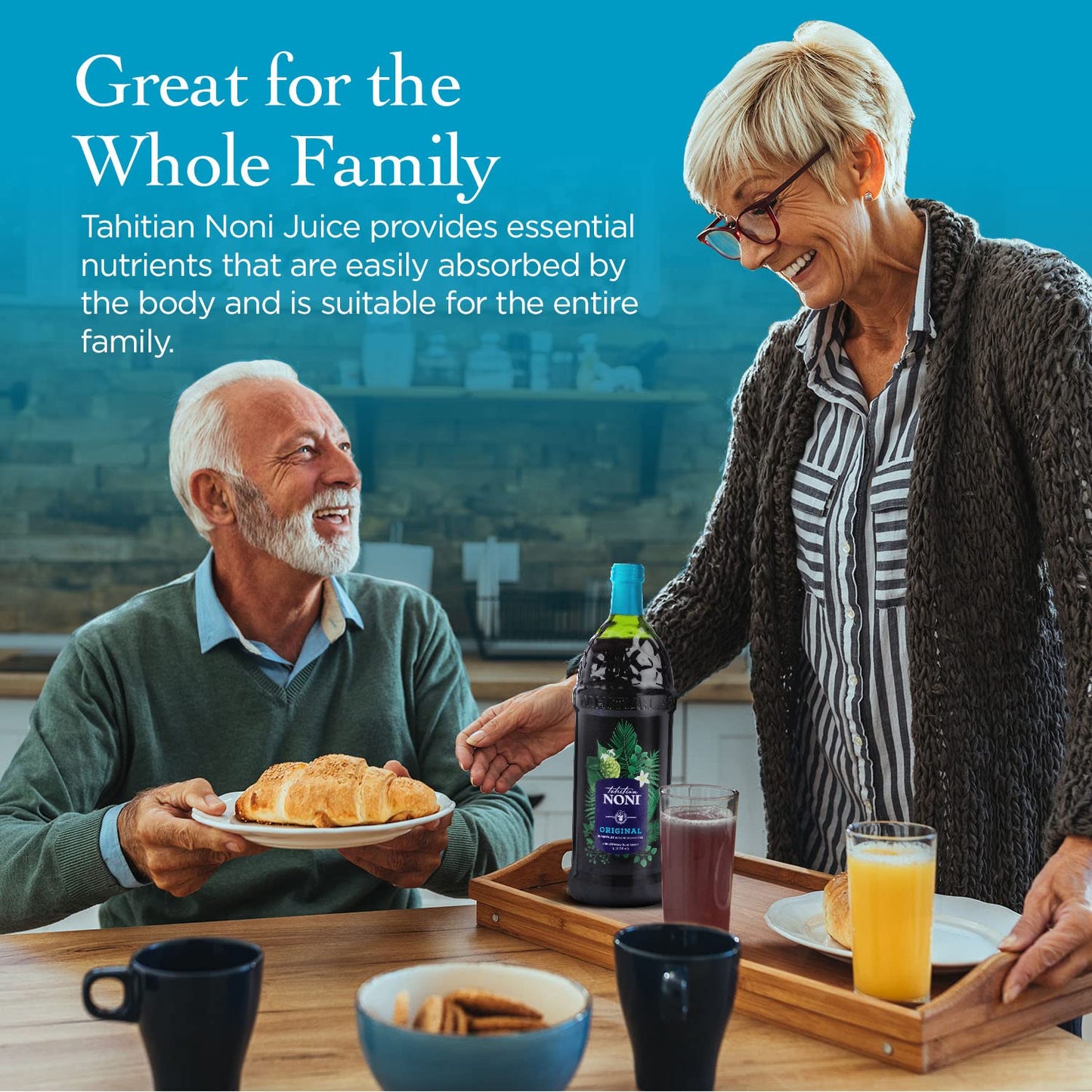 Morinda Tahitian Noni Juice: Original Puree from Tahiti with Blueberry & Grape, All-Natural Wellness Drink - 2 One Liter Bottles