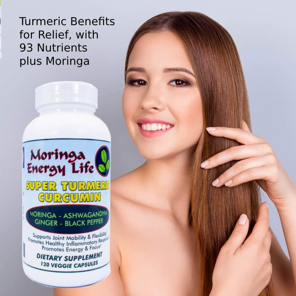 Moringa Energy Life Superfood Supplement Capsules with Turmeric, Ashwagandha, and Ginger - 120 Count, Gluten-Free & Vegan
