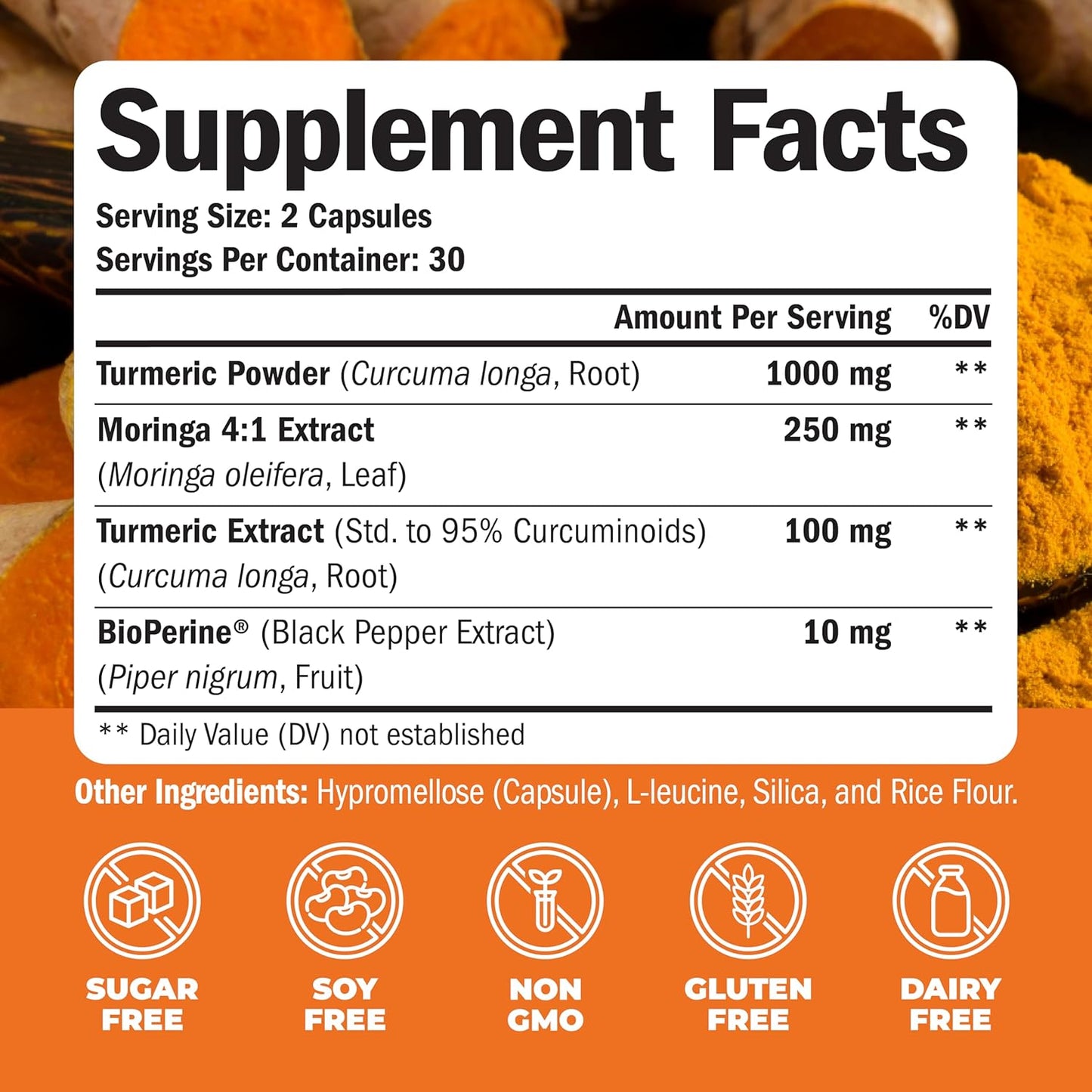 Moringa Oleifera & Turmeric Curcumin Joint Supplement with Black Pepper - Premium Capsules for Men & Women. Support Joint Health, Digestion & Energy - 60 Count