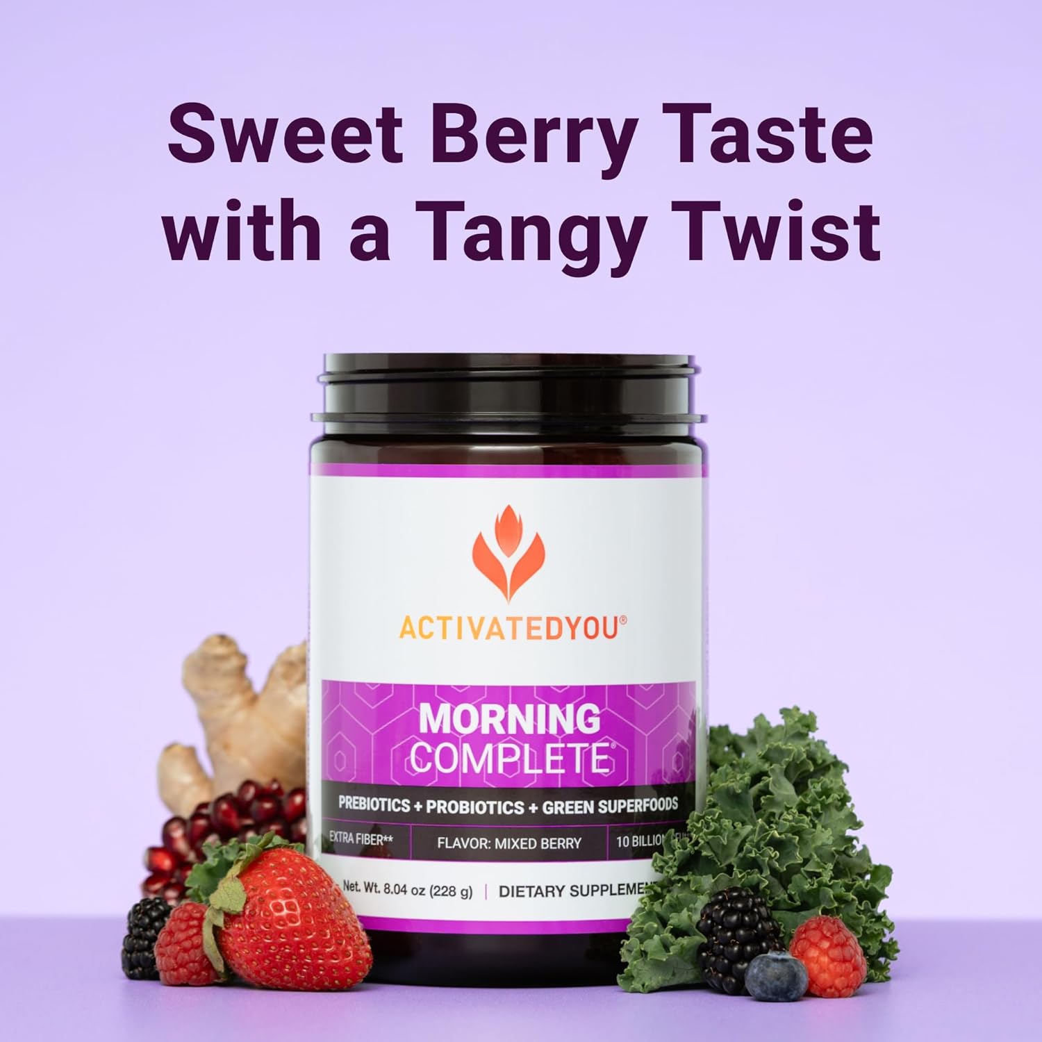 Morning Complete Superfood Drink Mix - Gut Health Support with Prebiotics, Probiotics, Antioxidants, Green Superfoods - Mixed Berry Flavor, 30 Servings