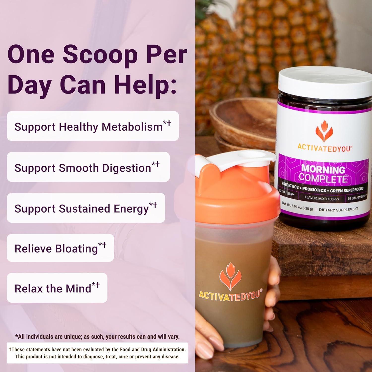 Morning Complete Superfood Drink Mix - Gut Health Support with Prebiotics, Probiotics, Antioxidants, Green Superfoods - Mixed Berry Flavor, 30 Servings