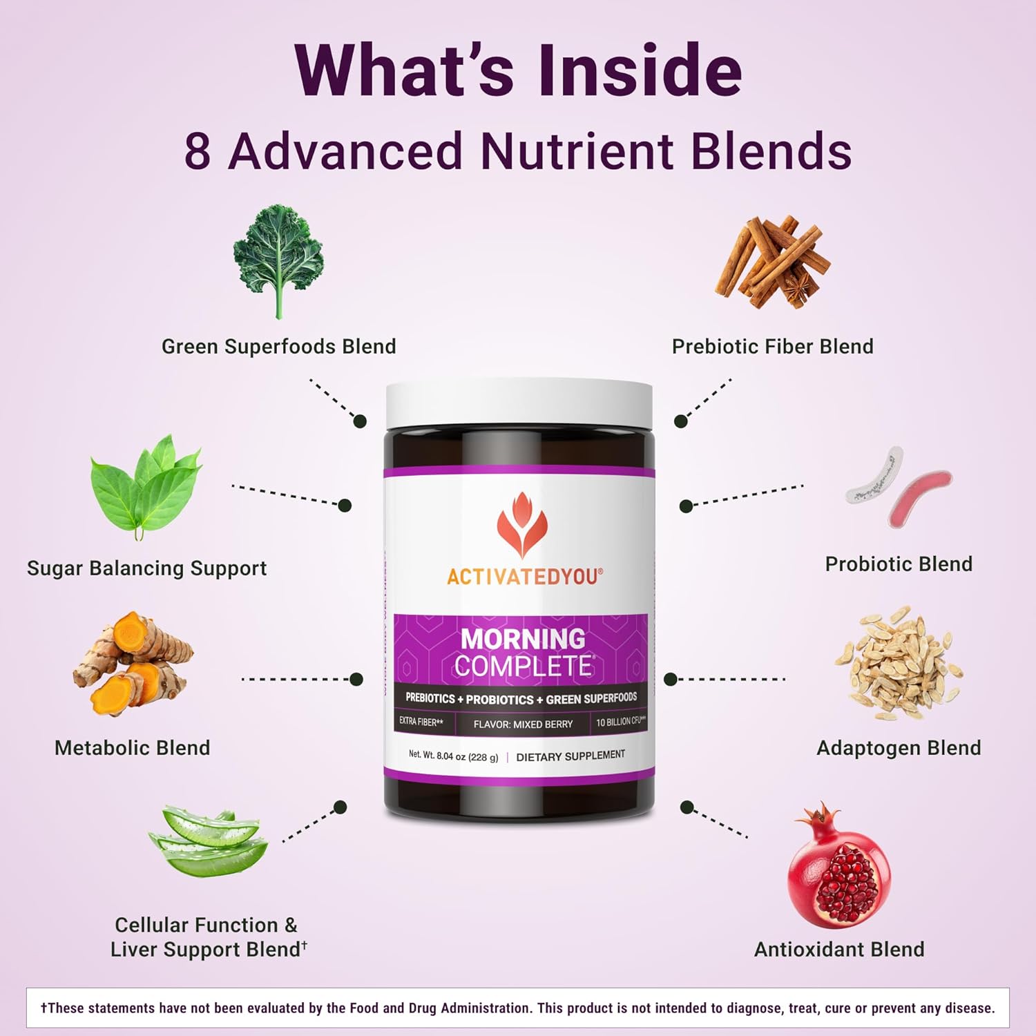 Morning Complete Superfood Drink Mix - Gut Health Support with Prebiotics, Probiotics, Antioxidants, Green Superfoods - Mixed Berry Flavor, 30 Servings