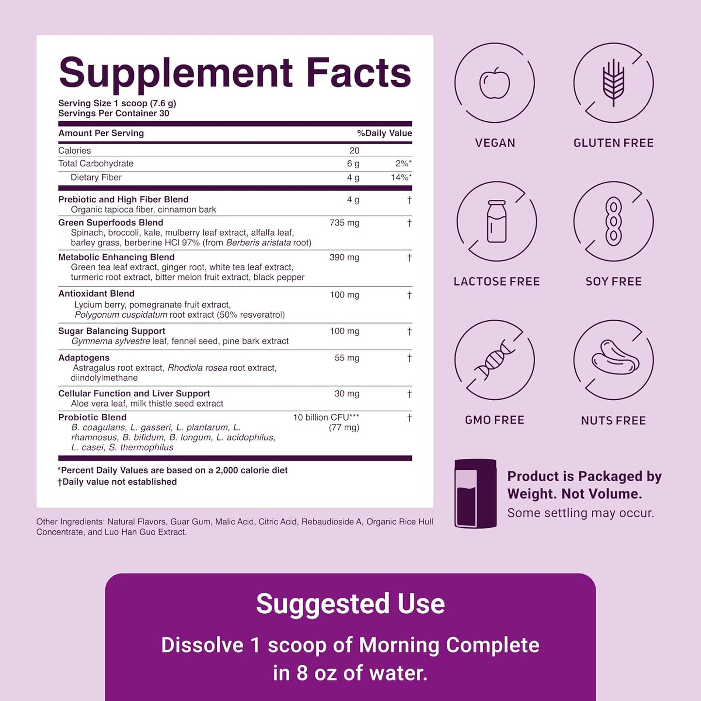 Morning Complete Superfood Drink Mix - Gut Health Support with Prebiotics, Probiotics, Antioxidants, Green Superfoods - Mixed Berry Flavor, 30 Servings