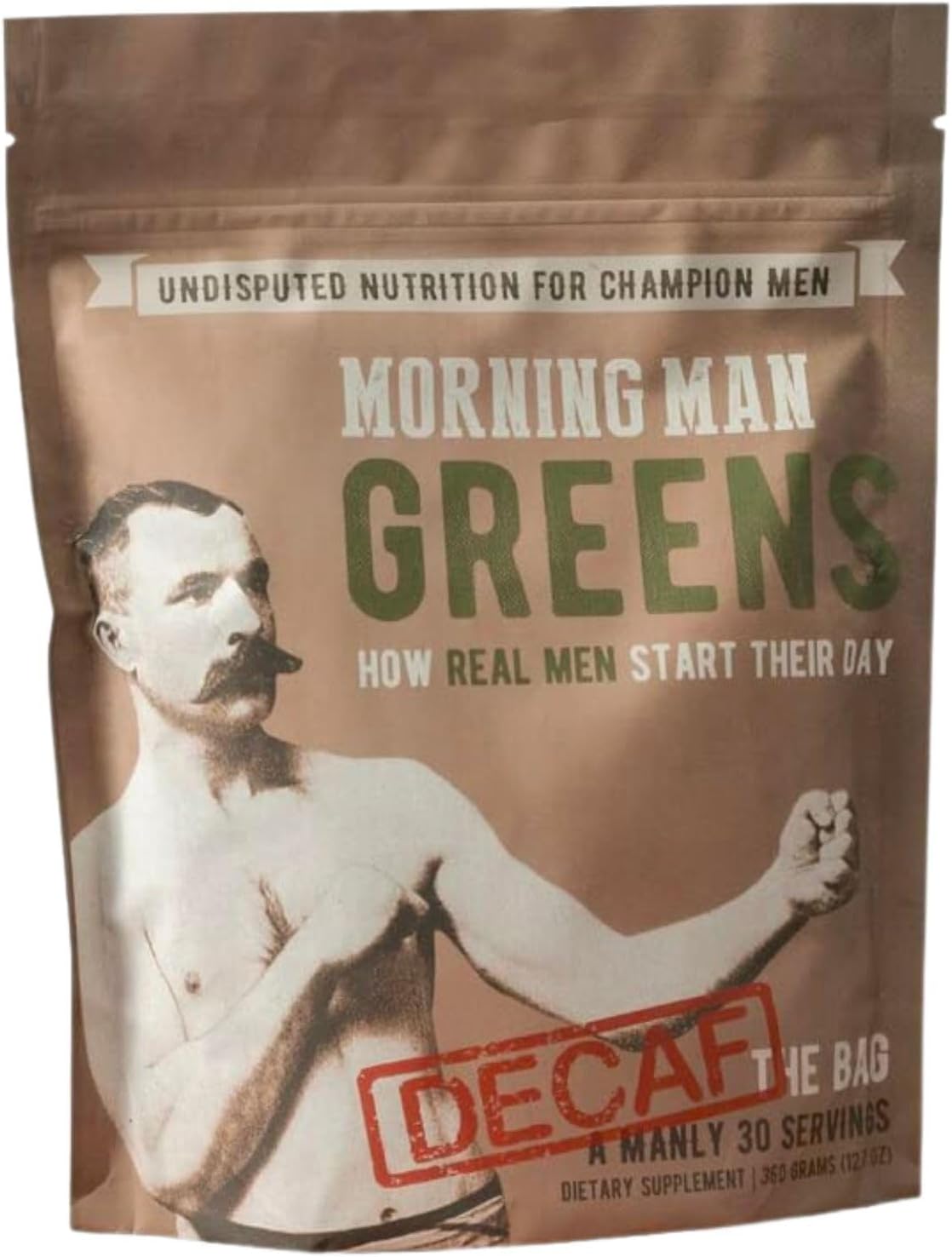 MORNING MAN Greens Powder Decaf - Probiotic Superfood Smoothie Mix with Digestive Enzymes - Gluten Free, Vegan, Non GMO - 30 Servings