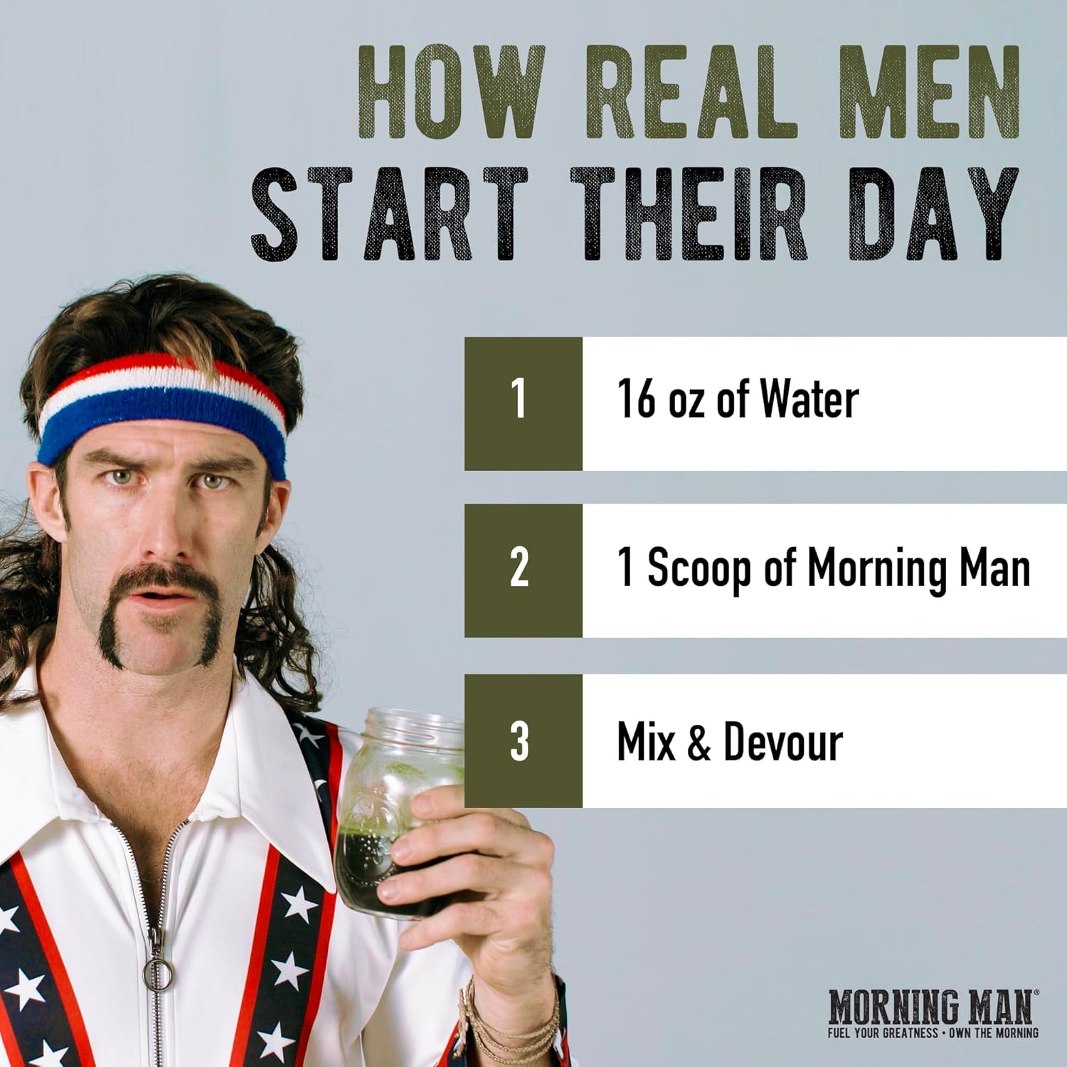 MORNING MAN Greens Powder Decaf - Probiotic Superfood Smoothie Mix with Digestive Enzymes - Gluten Free, Vegan, Non GMO - 30 Servings