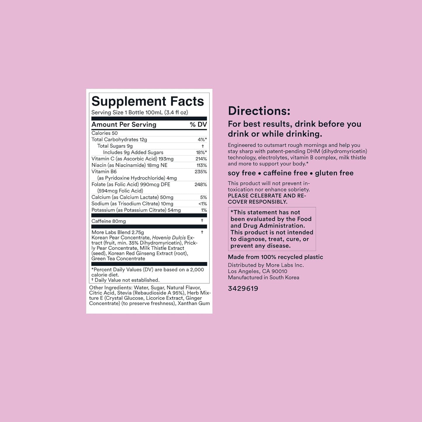 Morning Recovery Electrolyte Drink with Energy and Milk Thistle - Hydrating Proprietary Formula for Morning Recovery - Liquid DHM Berry Flavor - Pack of 24