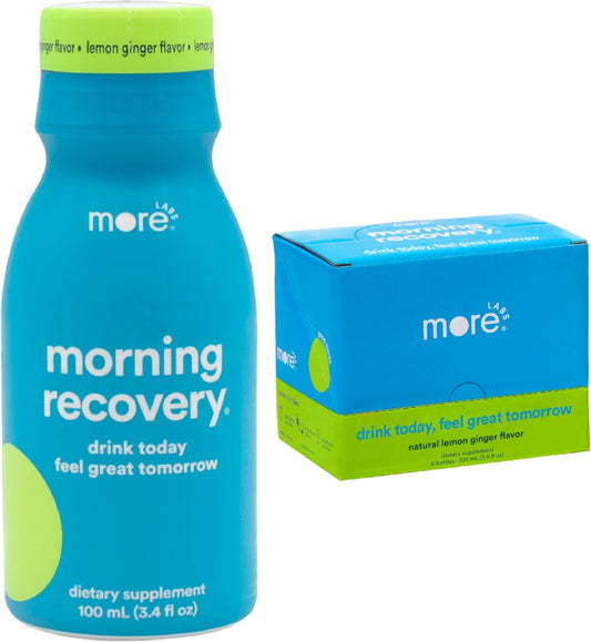 Morning Recovery Electrolyte Drink with Milk Thistle and DHM, Hydrating Lemon Ginger Liquid Formula (Pack of 6)