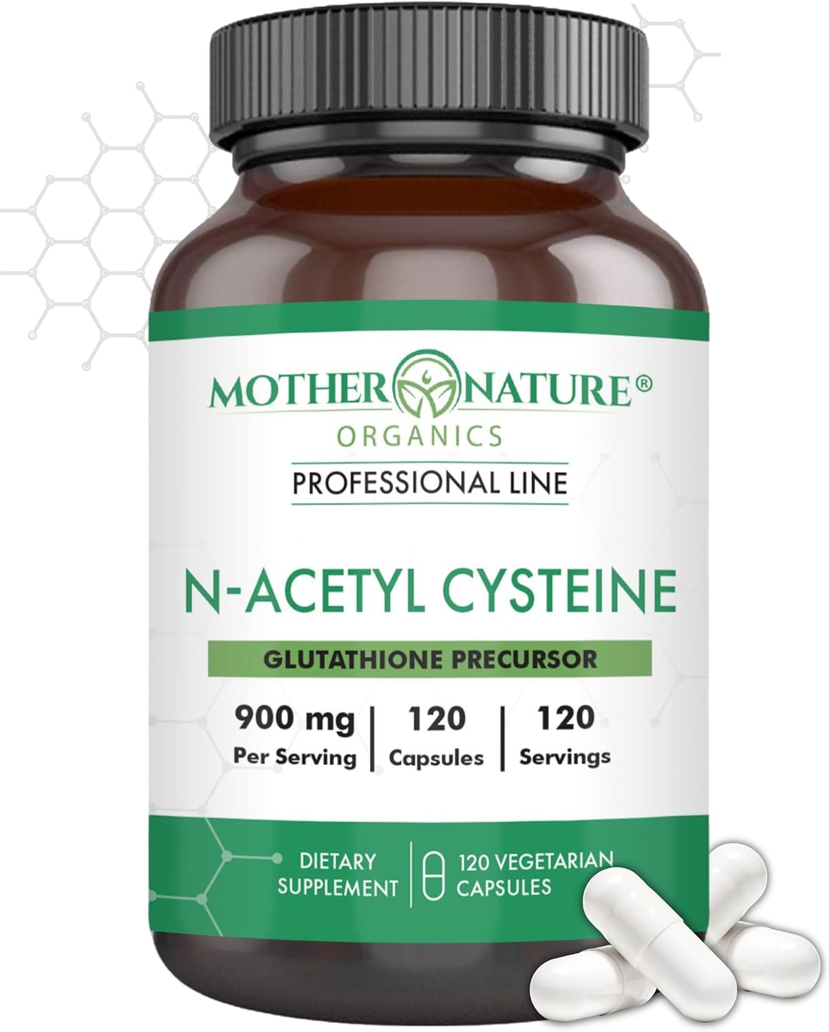 Mother Nature Organics N-Acetyl-L-Cysteine (NAC) 900mg Capsules - Powerful Antioxidant for Liver & Immune Support, Respiratory & Heart Health - 120 Count