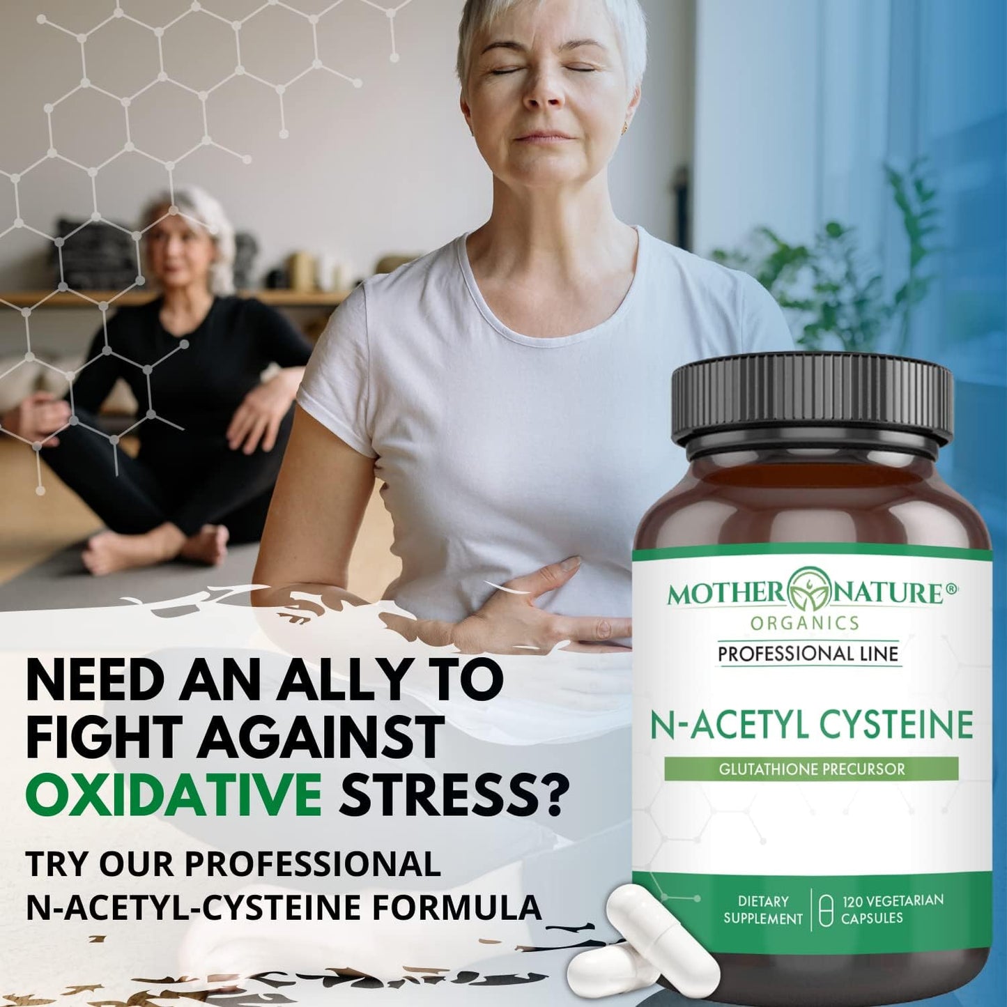 Mother Nature Organics N-Acetyl-L-Cysteine (NAC) 900mg Capsules - Powerful Antioxidant for Liver & Immune Support, Respiratory & Heart Health - 120 Count