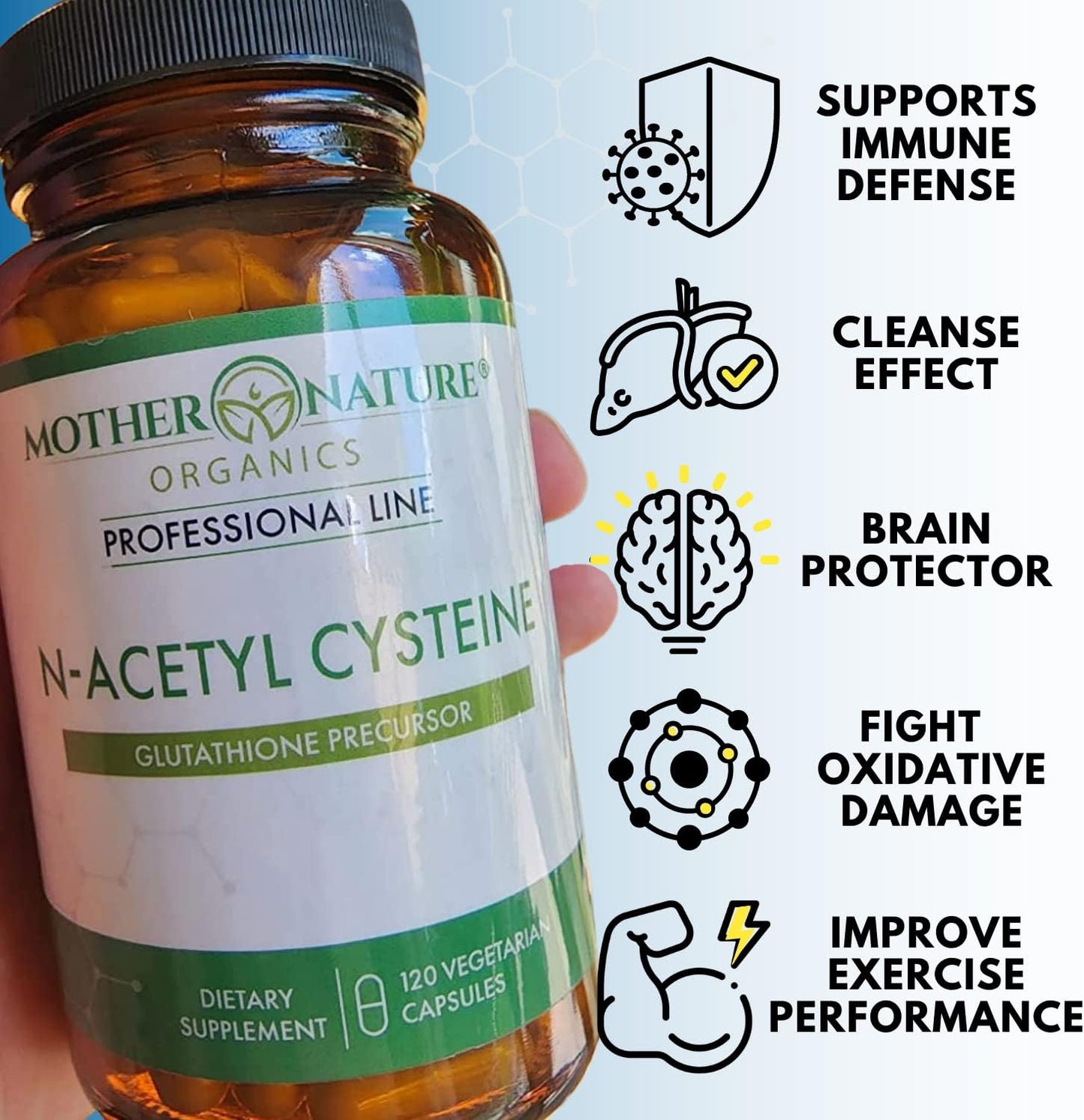 Mother Nature Organics N-Acetyl-L-Cysteine (NAC) 900mg Capsules - Powerful Antioxidant for Liver & Immune Support, Respiratory & Heart Health - 120 Count