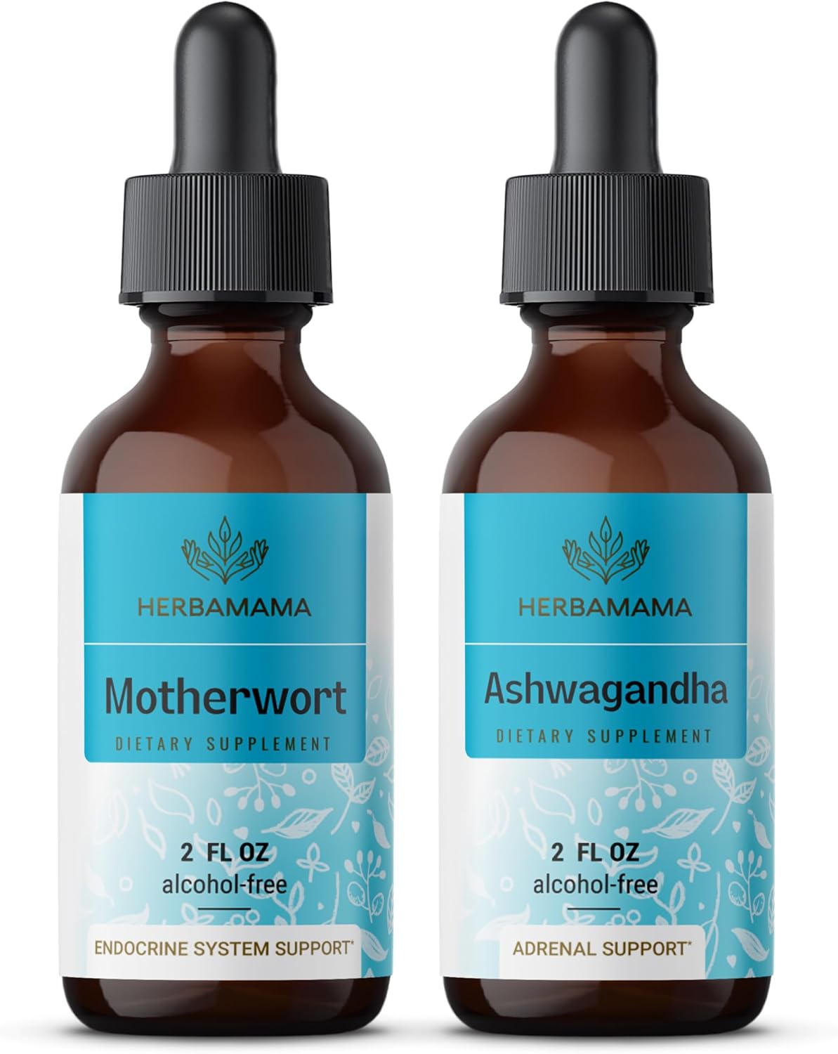 Motherwort & Ashwagandha Herbal Liquid Drops Kit - 2 fl oz Bundle - Vegan, Non-GMO, Sugar & Alcohol-Free - 2 Pack