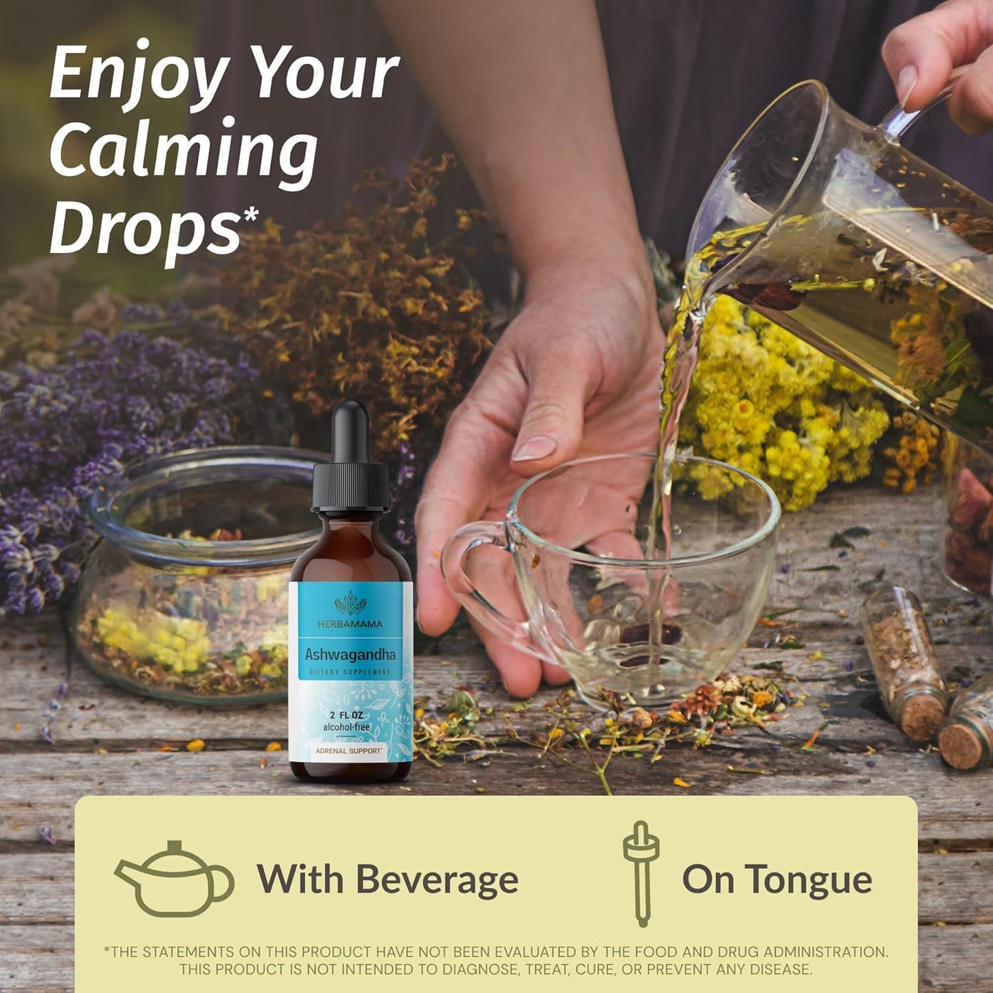 Motherwort & Ashwagandha Herbal Liquid Drops Kit - 2 fl oz Bundle - Vegan, Non-GMO, Sugar & Alcohol-Free - 2 Pack