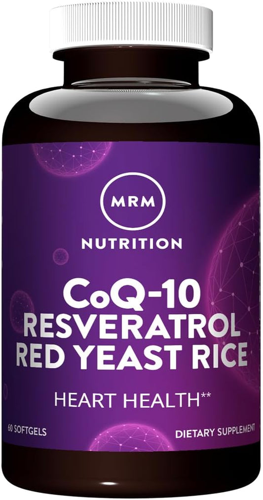 MRM Nutrition CoQ-10 Resveratrol Red Yeast Rice Supplement for Heart Health and Healthy Aging - Gluten-Free with Powerful Antioxidants, 30 Servings