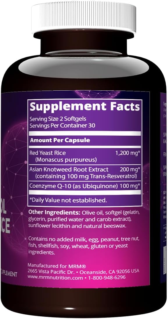 MRM Nutrition CoQ-10 Resveratrol Red Yeast Rice Supplement for Heart Health and Healthy Aging - Gluten-Free with Powerful Antioxidants, 30 Servings