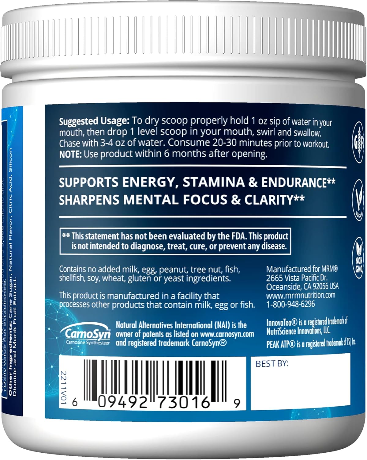 MRM Nutrition Driven™ Orange Blast Dry Scoop Pre-Workout Powder with Pure Ingredients for Muscle, Hydration, and Energy | Vegan, Gluten-Free | 15 Servings
