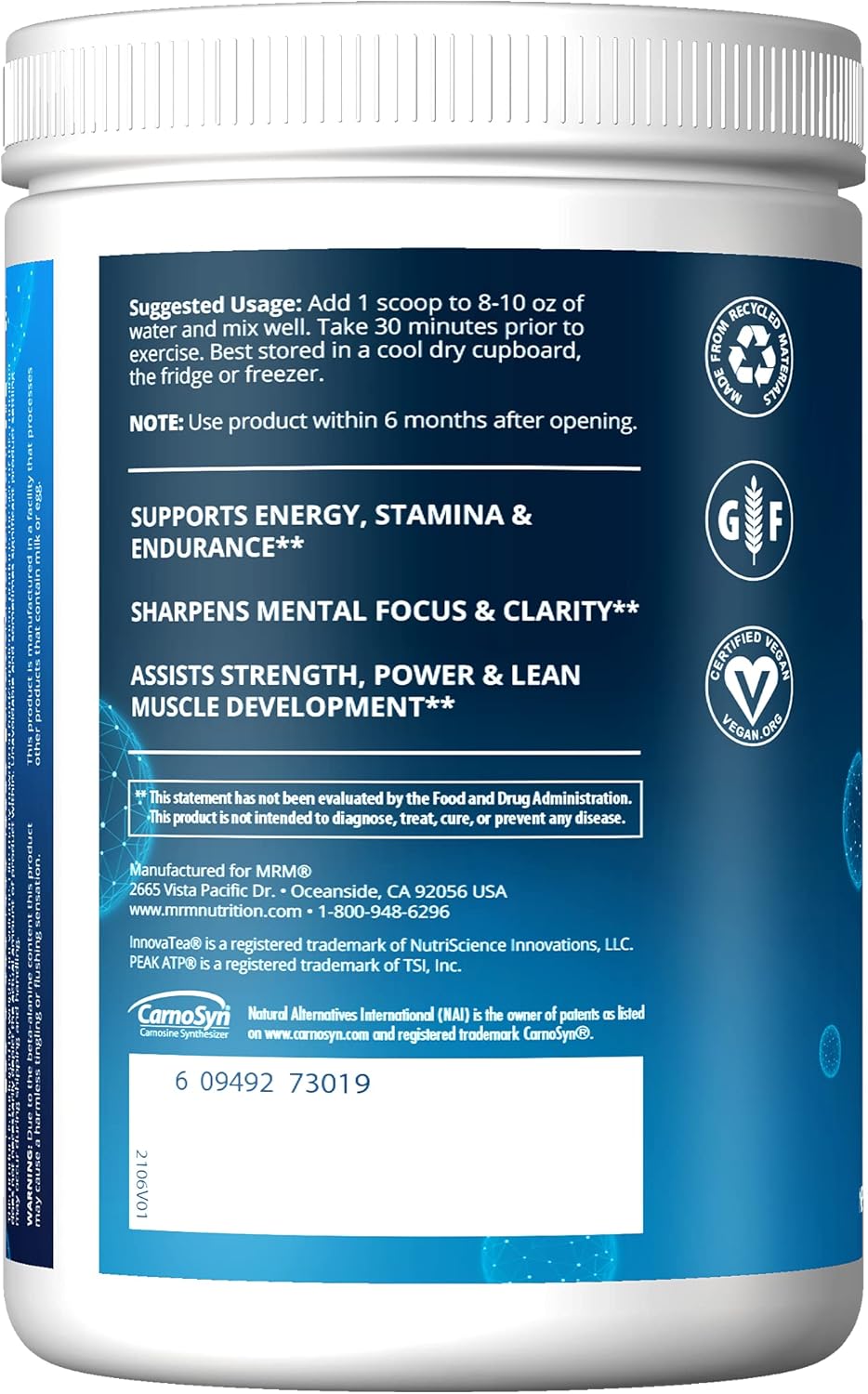 MRM Nutrition Driven Pre-Workout Powder - Blood Orange Flavor with 125mg Caffeine - Muscle, Hydration, and Energy Blends - Vegan and Gluten-Free - 29 Servings