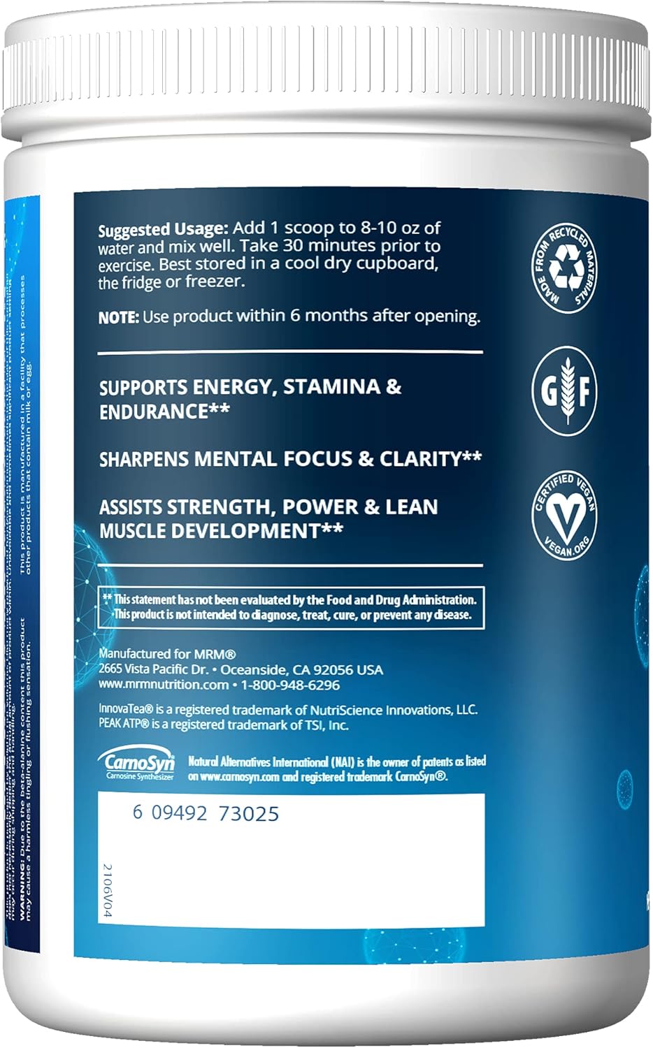 MRM Nutrition Driven Pre-Workout Powder - Strawberry Kiwi Flavored - 125mg Caffeine - Pure Ingredients - Muscle, Hydration, Energy Blend - Performance Energy - Vegan, Gluten-Free - 29 Servings