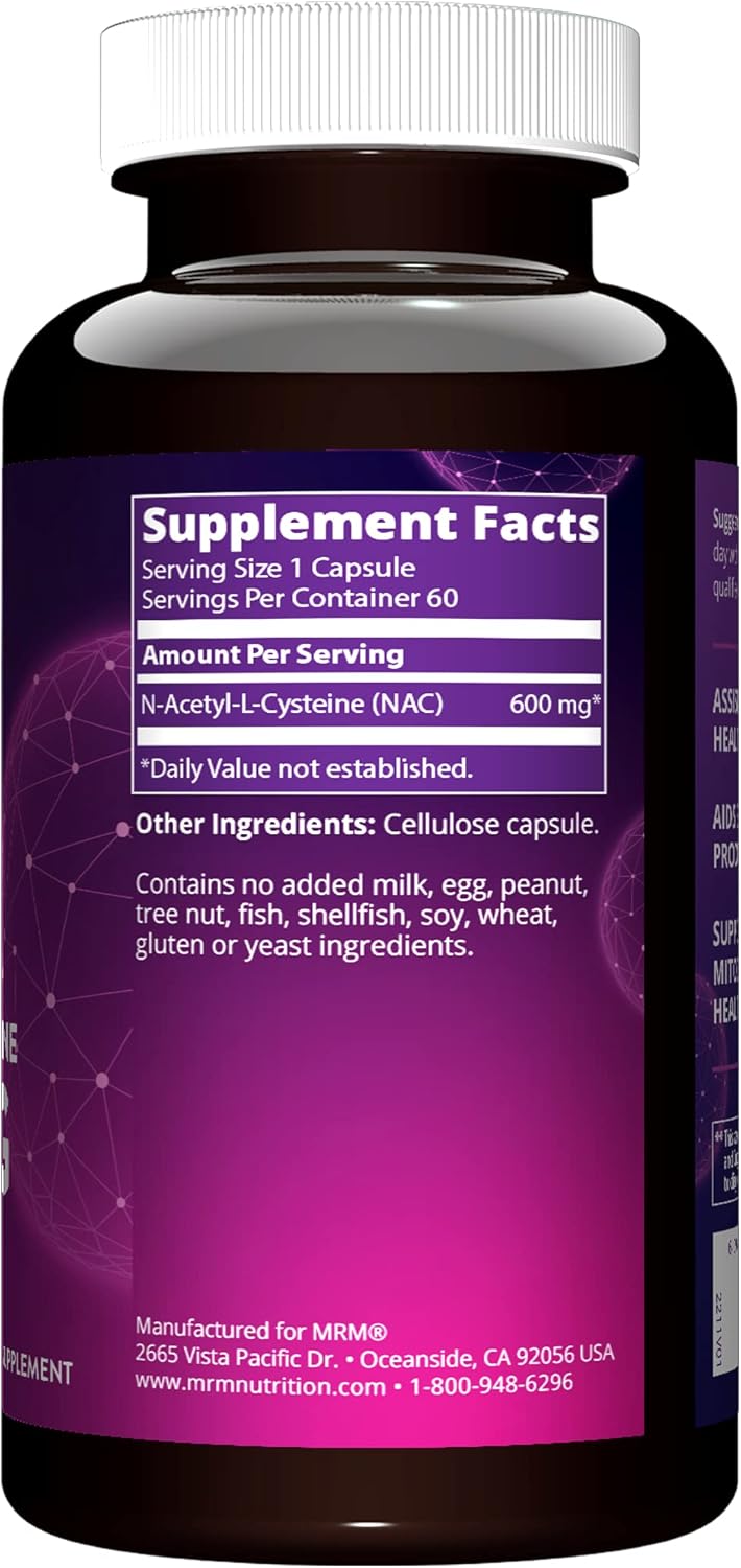 MRM Nutrition N-Acetyl-Cysteine (NAC) 600mg Supplement for Antioxidant, Respiratory, Liver, and Mitochondrial Health - Vegan and Gluten-Free - 60 Servings