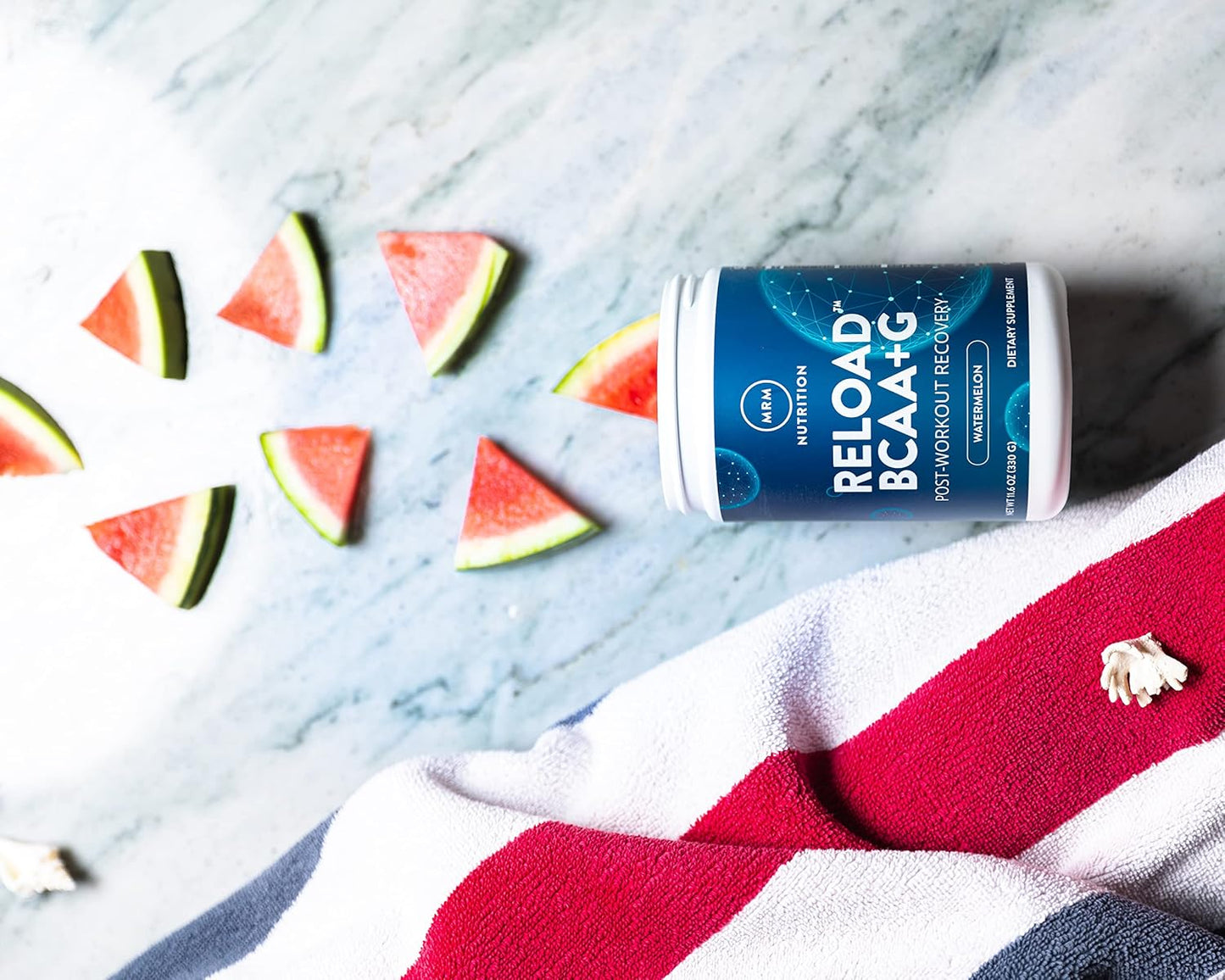 MRM Nutrition Reload BCAA+G Post-Workout Recovery Watermelon Flavor 9.6g Amino Acids CarnoSyn Muscle Recovery Keto Friendly 840g