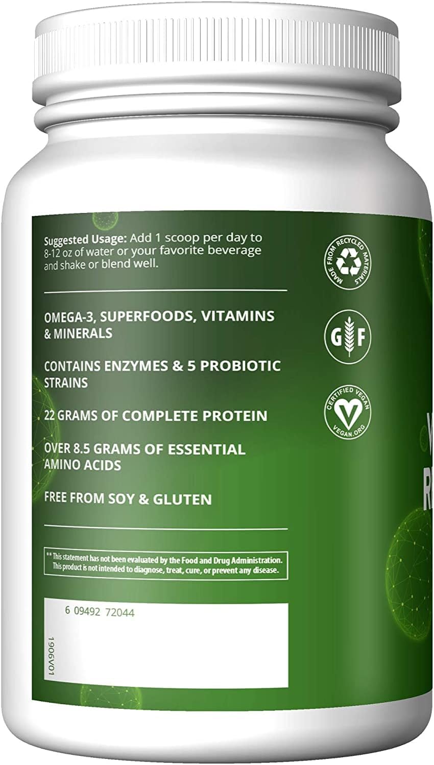 MRM Nutrition Vanilla Bean Flavored Veggie Meal Replacement Protein - 22g Plant Based Protein - Balanced Macronutrient Formula - 28 Servings