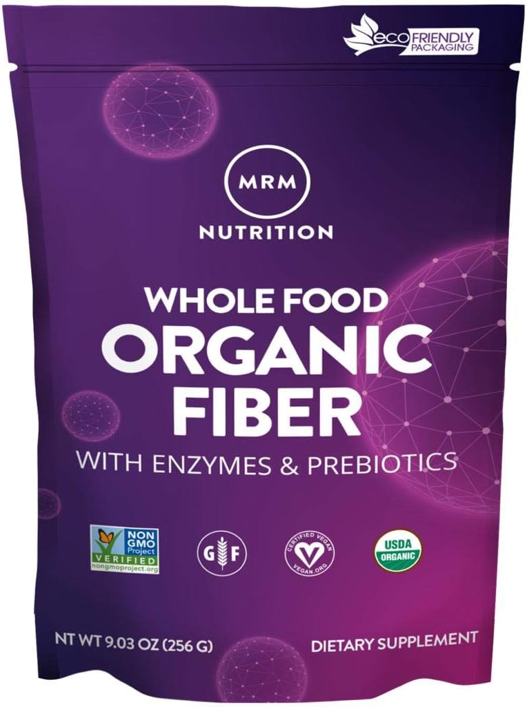 MRM Nutrition Whole Food Organic Fiber Supplement with Enzymes and Prebiotics for Digestive Health and Regularity - 6g Fiber per Serving - 32 Servings