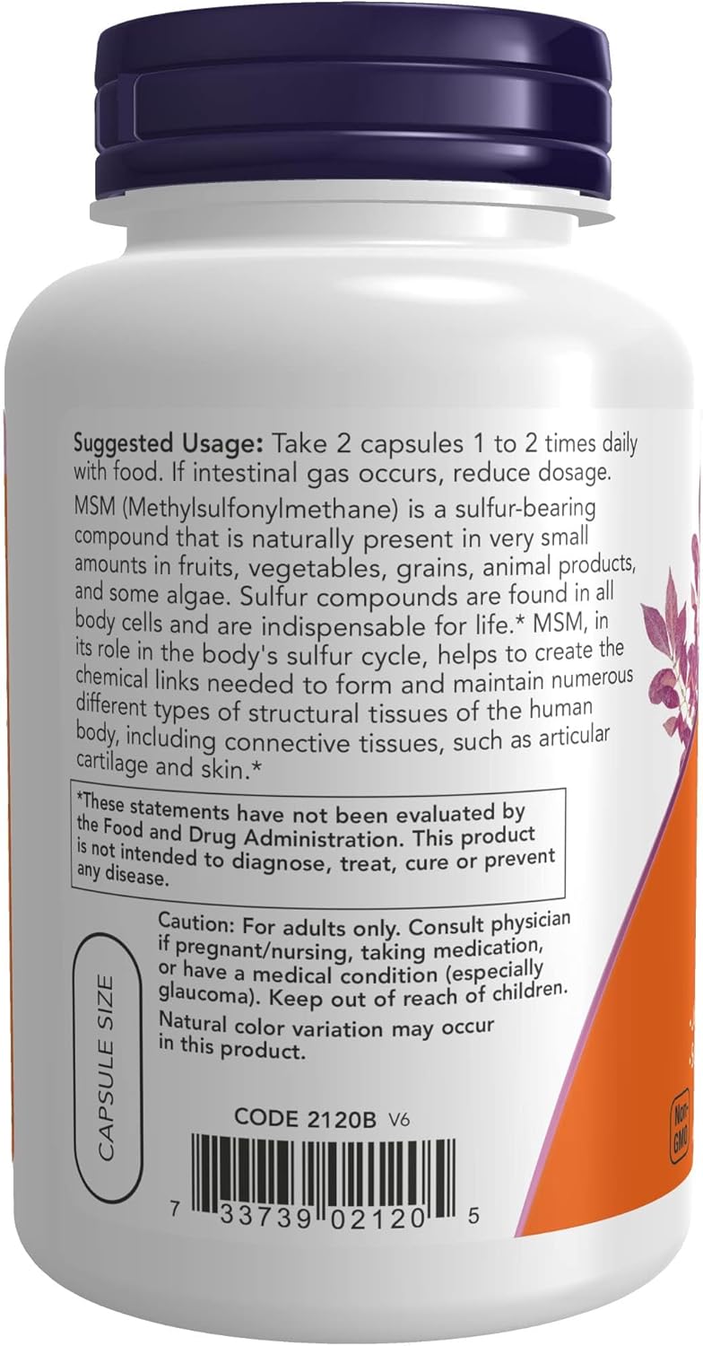 MSM (Methylsulfonylmethane) 1,000 mg Joint Health Supplement by NOW Foods - 120 Veg Capsules