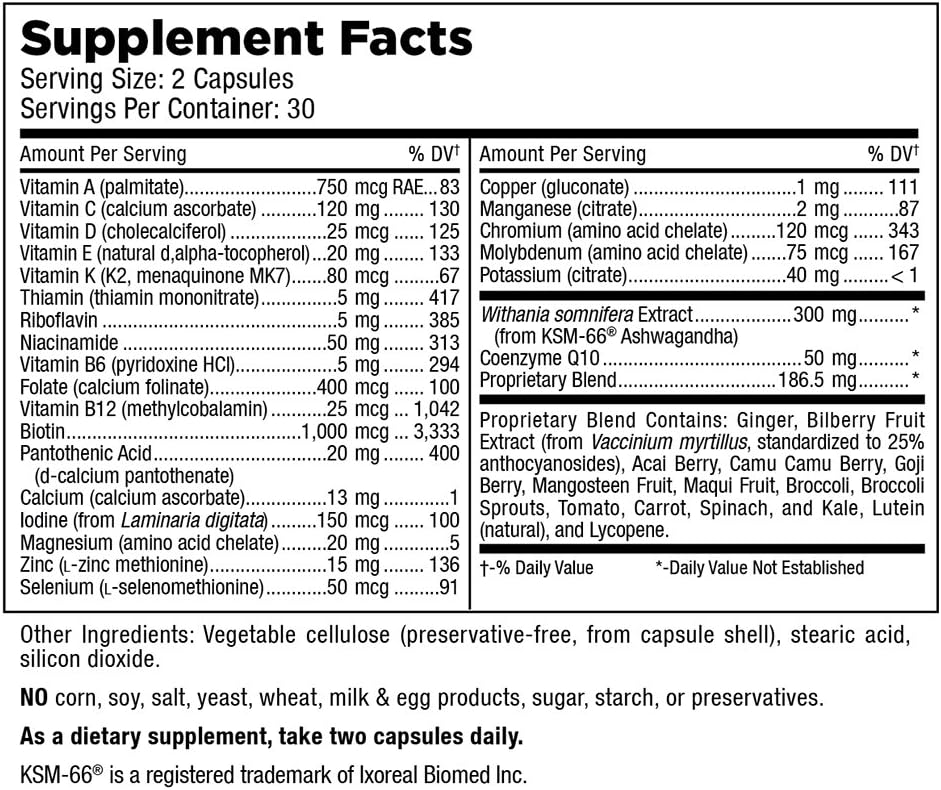 Mt. Angel Vitamins Daily Women's Multivitamin with Iron, Calcium, KSM-66 Ashwagandha - 60 Count Capsules