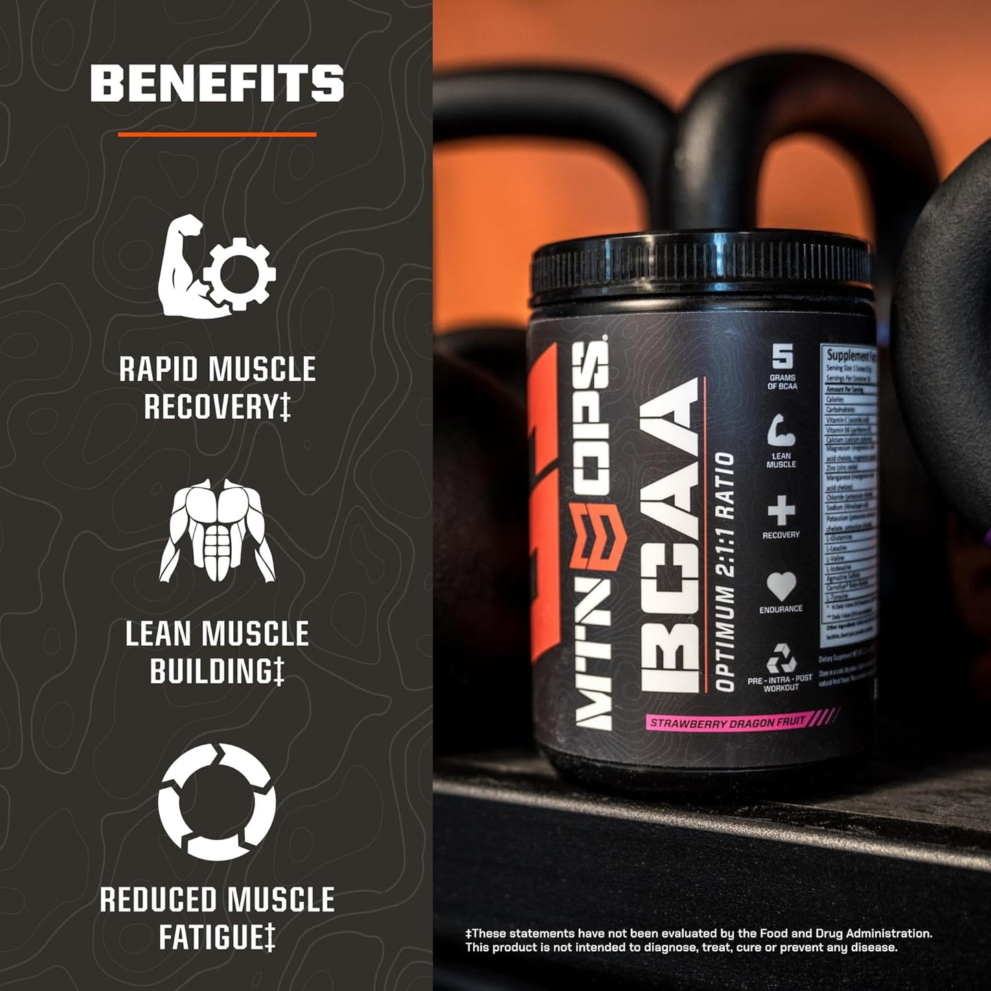 MTN OPS BCAA 2:1:1 Amino Acids Supplement Powder - Grape Flavor, 30 Servings, Zero Sugar & Gluten Free for Fast Muscle Recovery