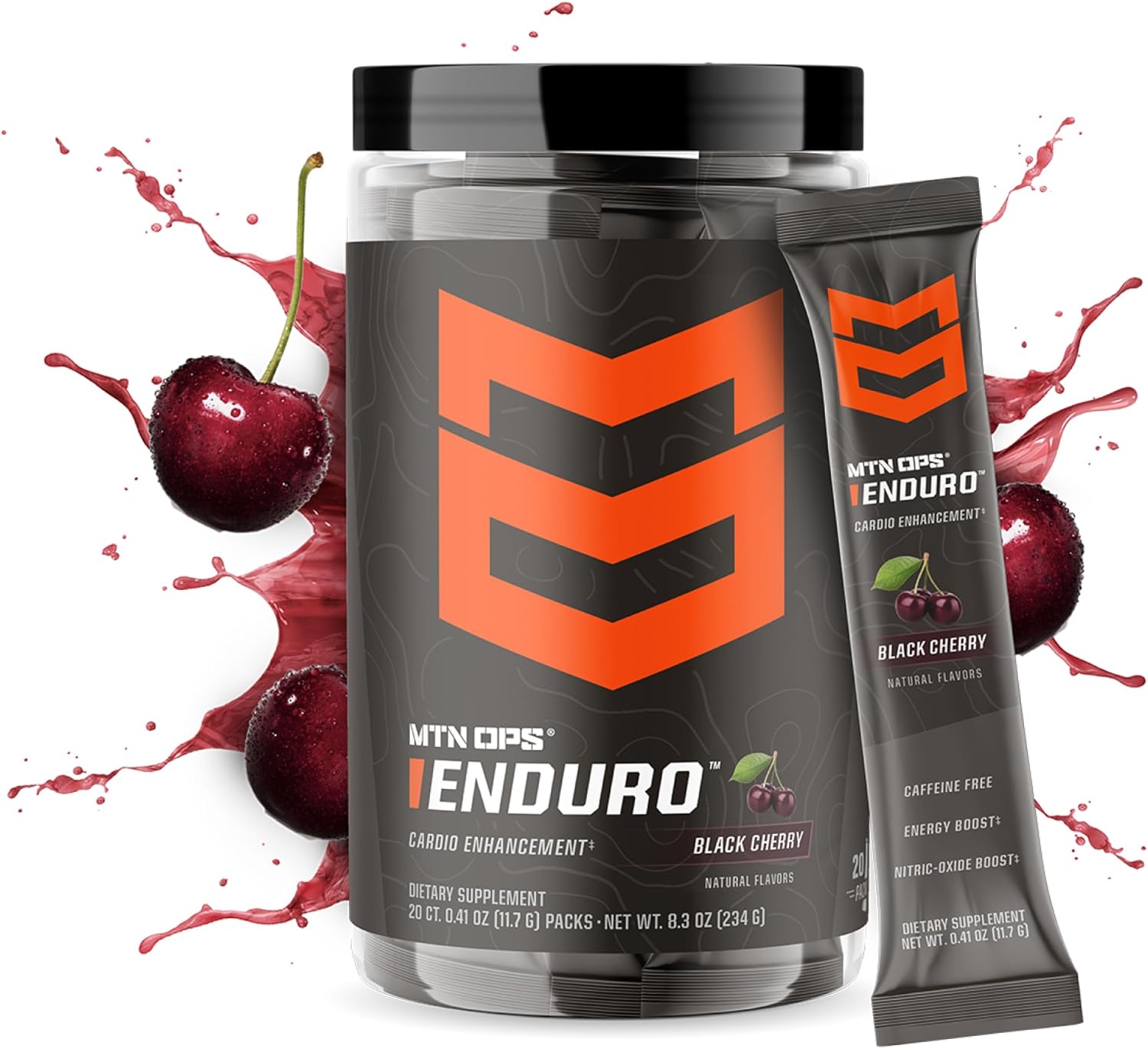 MTN OPS Enduro Trail Packs - Nitric Oxide & Stim-Free Pre Workout - 20 Servings - Magnesium Citrate, Beet Root Powder, Niacinamide - Black Cherry
