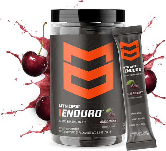 MTN OPS Enduro Trail Packs - Nitric Oxide & Stim-Free Pre Workout - 20 Servings - Magnesium Citrate, Beet Root Powder, Niacinamide - Black Cherry