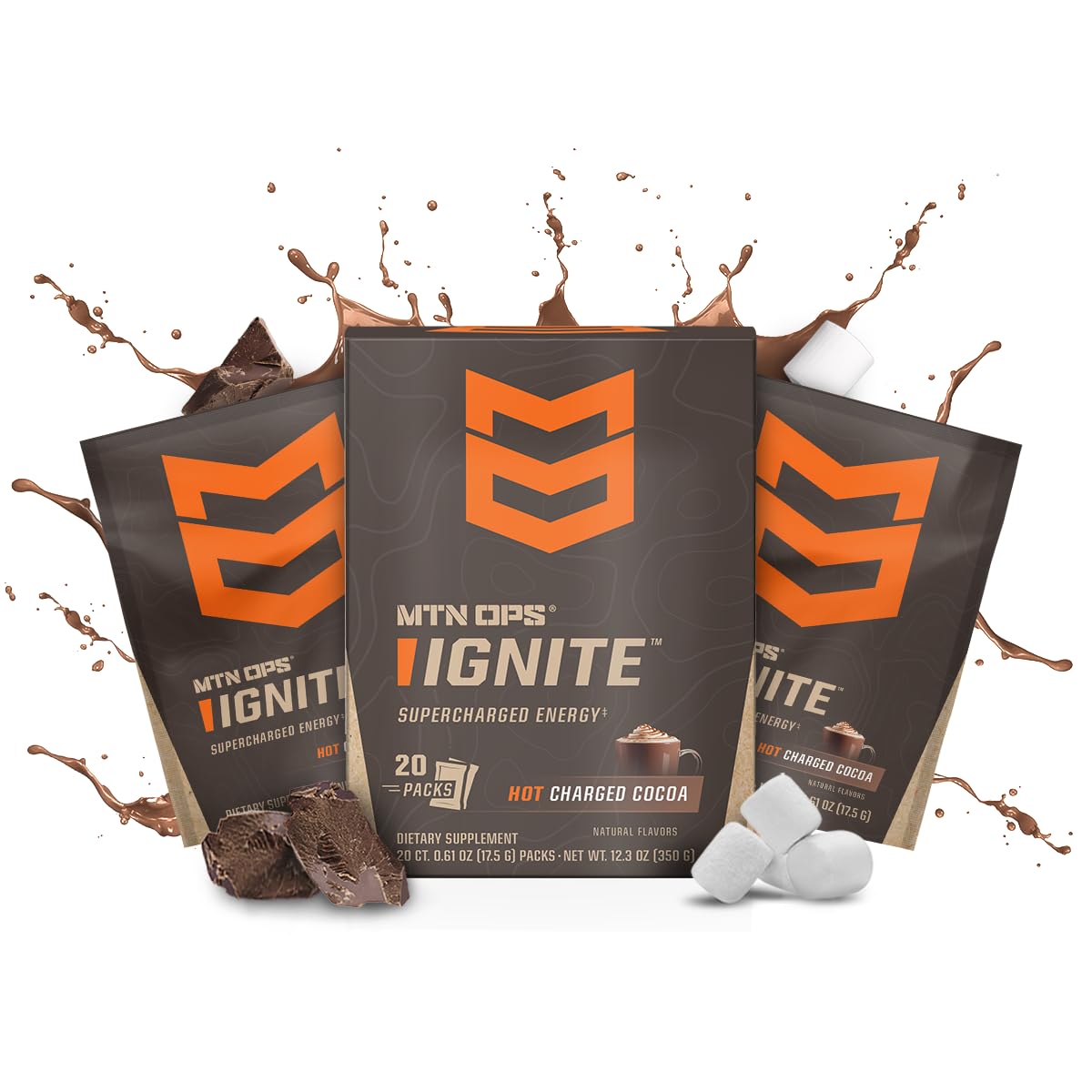 MTN OPS Hot Ignite Charged Cocoa Energy Drink Mix Boosts Focus - 20 Trail Packs
