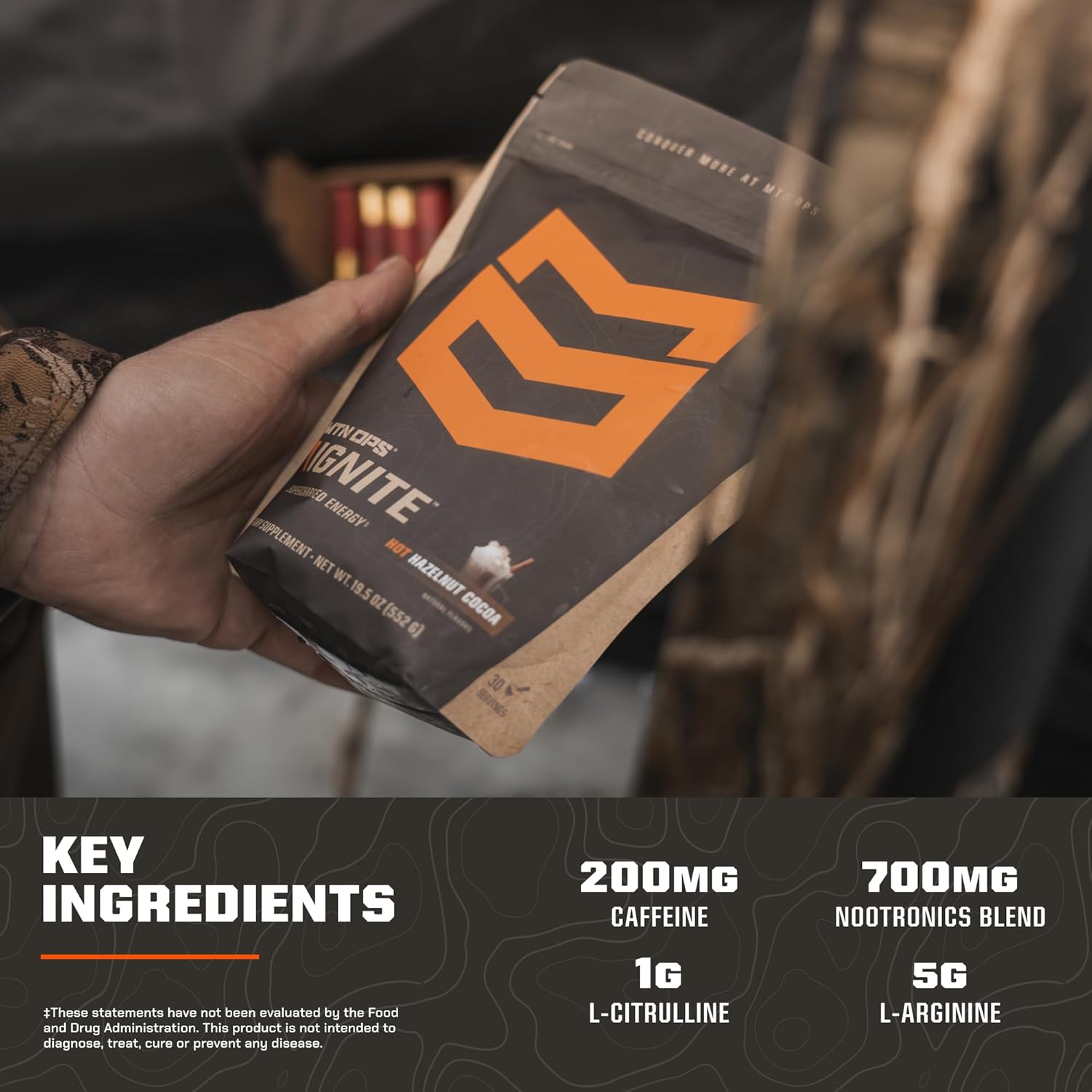 MTN OPS Hot Ignite Charged Cocoa Energy Drink Mix Boosts Focus - 20 Trail Packs