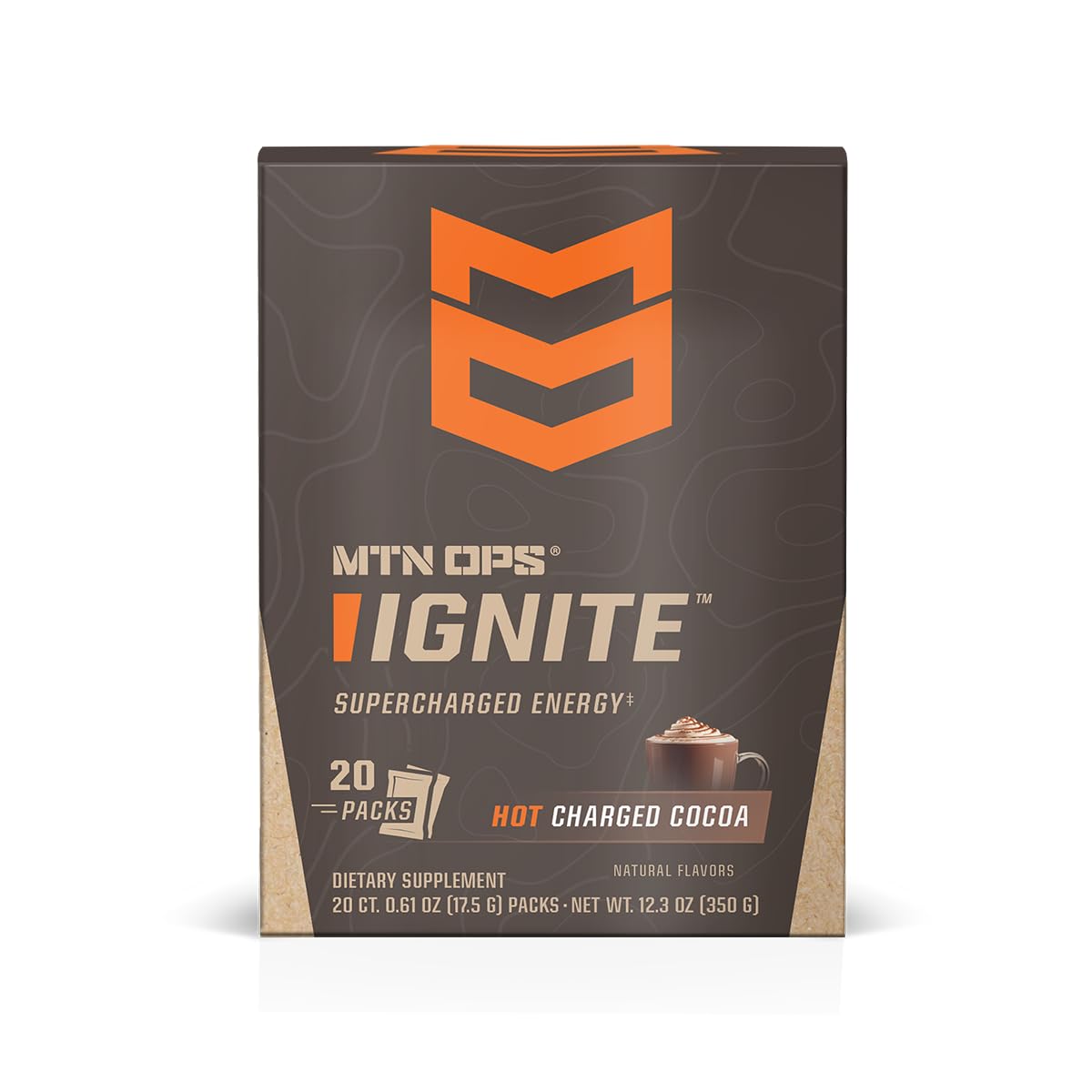 MTN OPS Hot Ignite Charged Cocoa Energy Drink Mix Boosts Focus - 20 Trail Packs