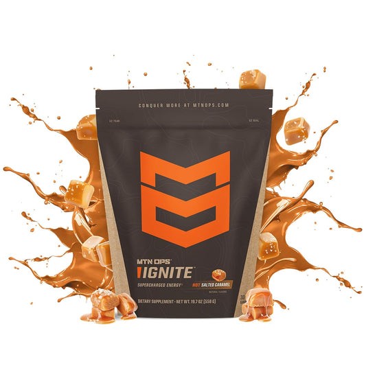 MTN OPS Hot Ignite Salted Caramel Energy Drink Mix - Coffee Alternative, 30 Servings