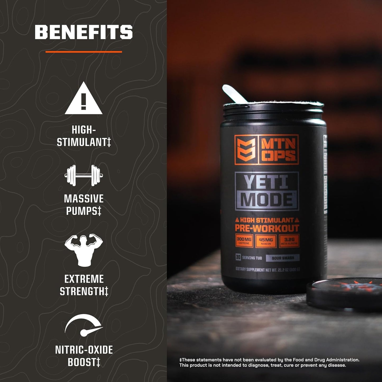 MTN OPS Yeti Mode Pre-Workout Powder - High-Stimulant Blend with 300mg Caffeine - Pink Lemonade Flavor, 30 Servings