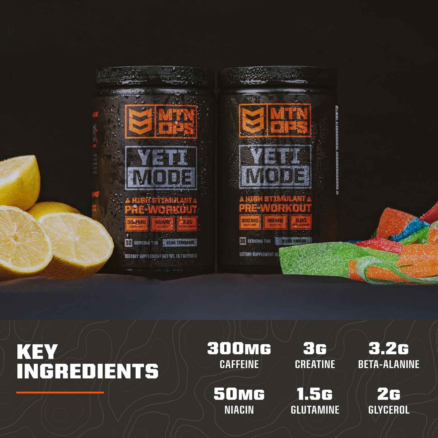 MTN OPS Yeti Mode Pre-Workout Powder - High-Stimulant Blend with 300mg Caffeine - Pink Lemonade Flavor, 30 Servings