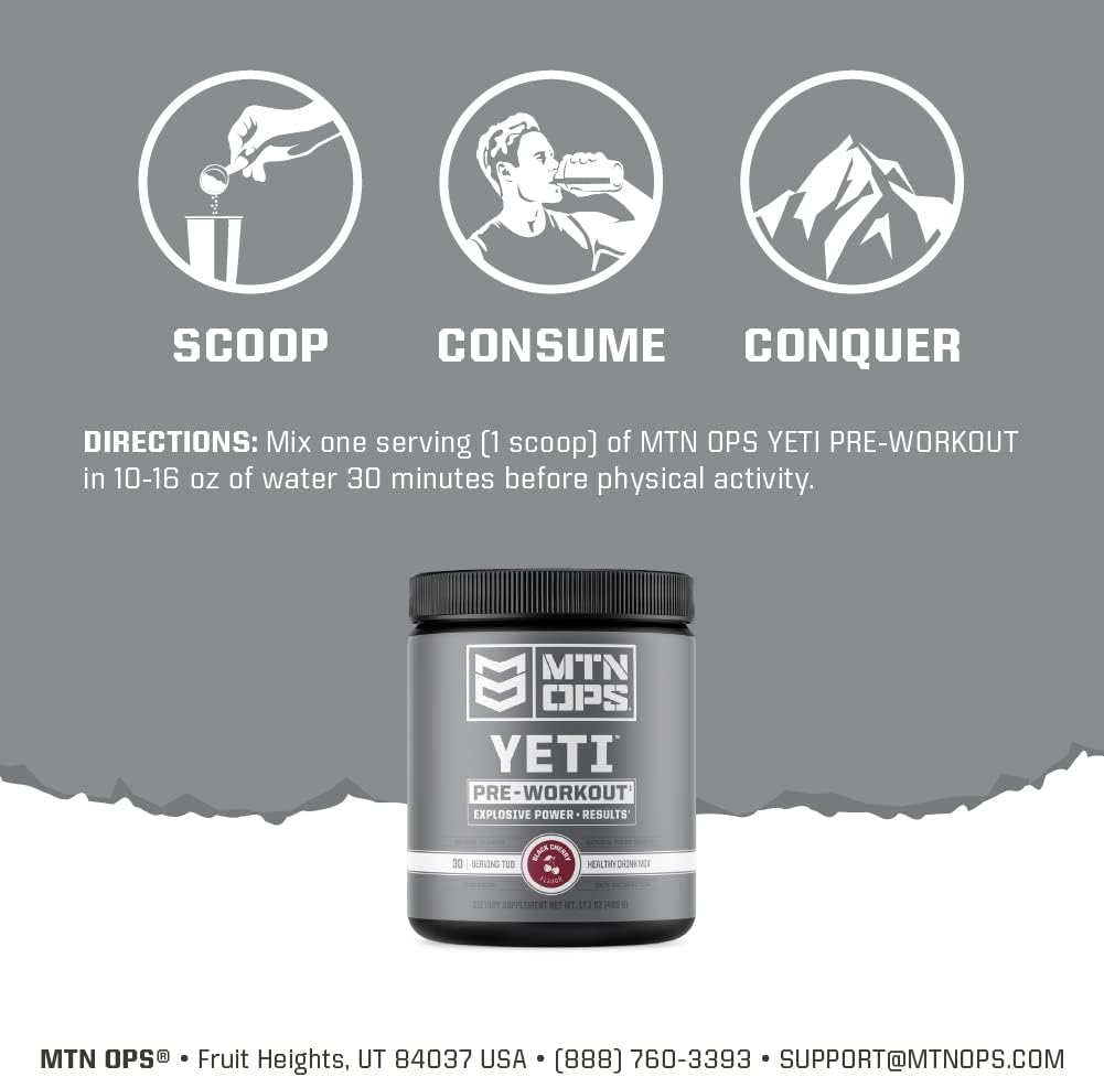 MTN OPS Yeti Monster Peach Zing Pre-Workout Powder Energy Drink - 30 Servings