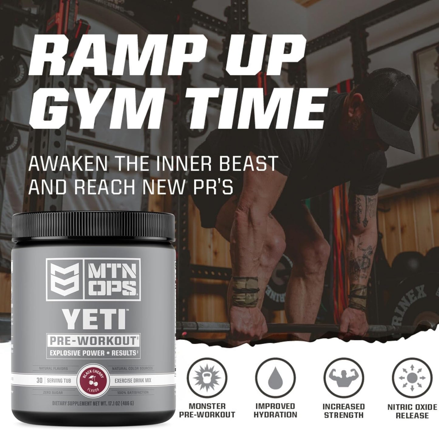 MTN OPS Yeti Monster Peach Zing Pre-Workout Powder Energy Drink - 30 Servings