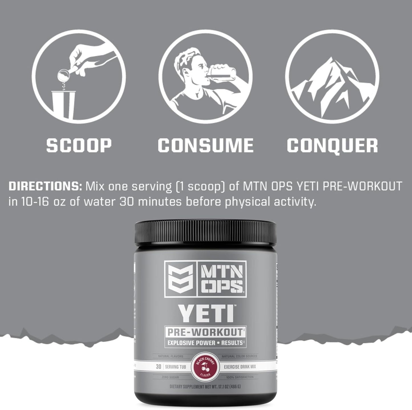 MTN OPS Yeti Monster Peach Zing Pre-Workout Powder Energy Drink - 30 Servings