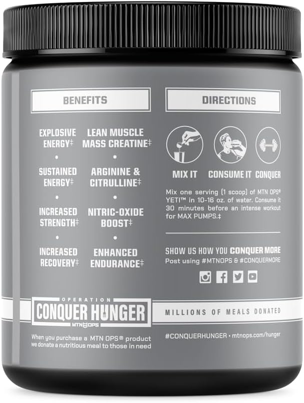 MTN OPS Yeti Monster Peach Zing Pre-Workout Powder Energy Drink - 30 Servings
