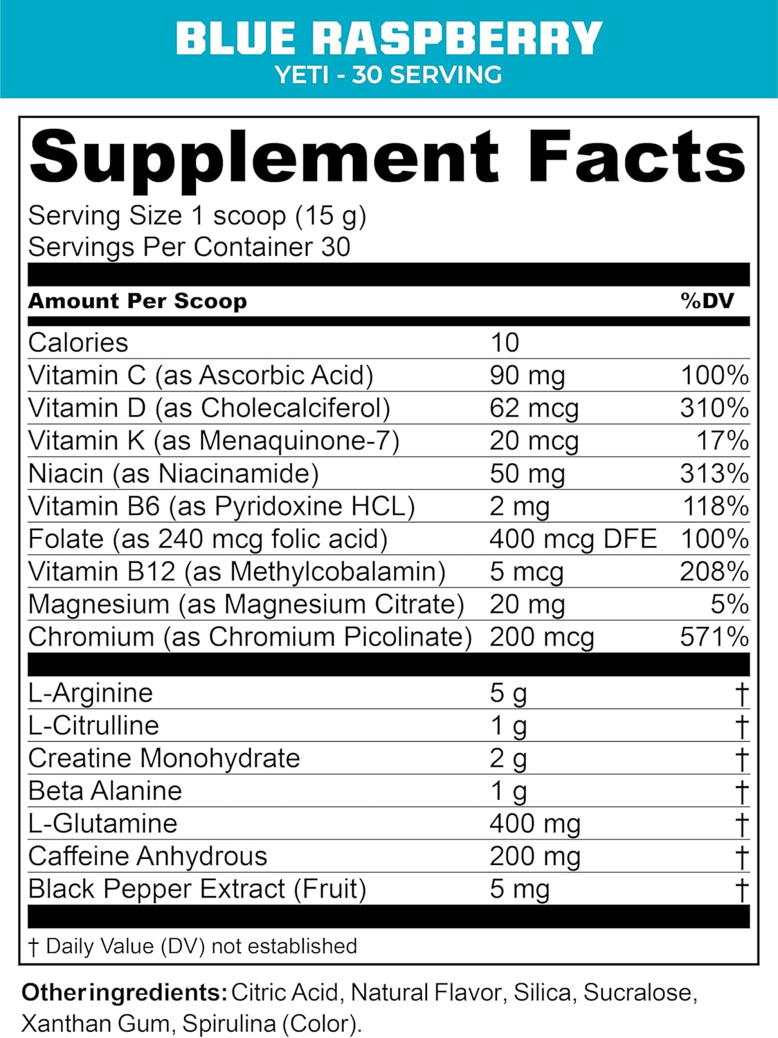 MTN OPS Yeti Trail Packs Blue Raspberry Pre-Workout Powder - 20 Servings