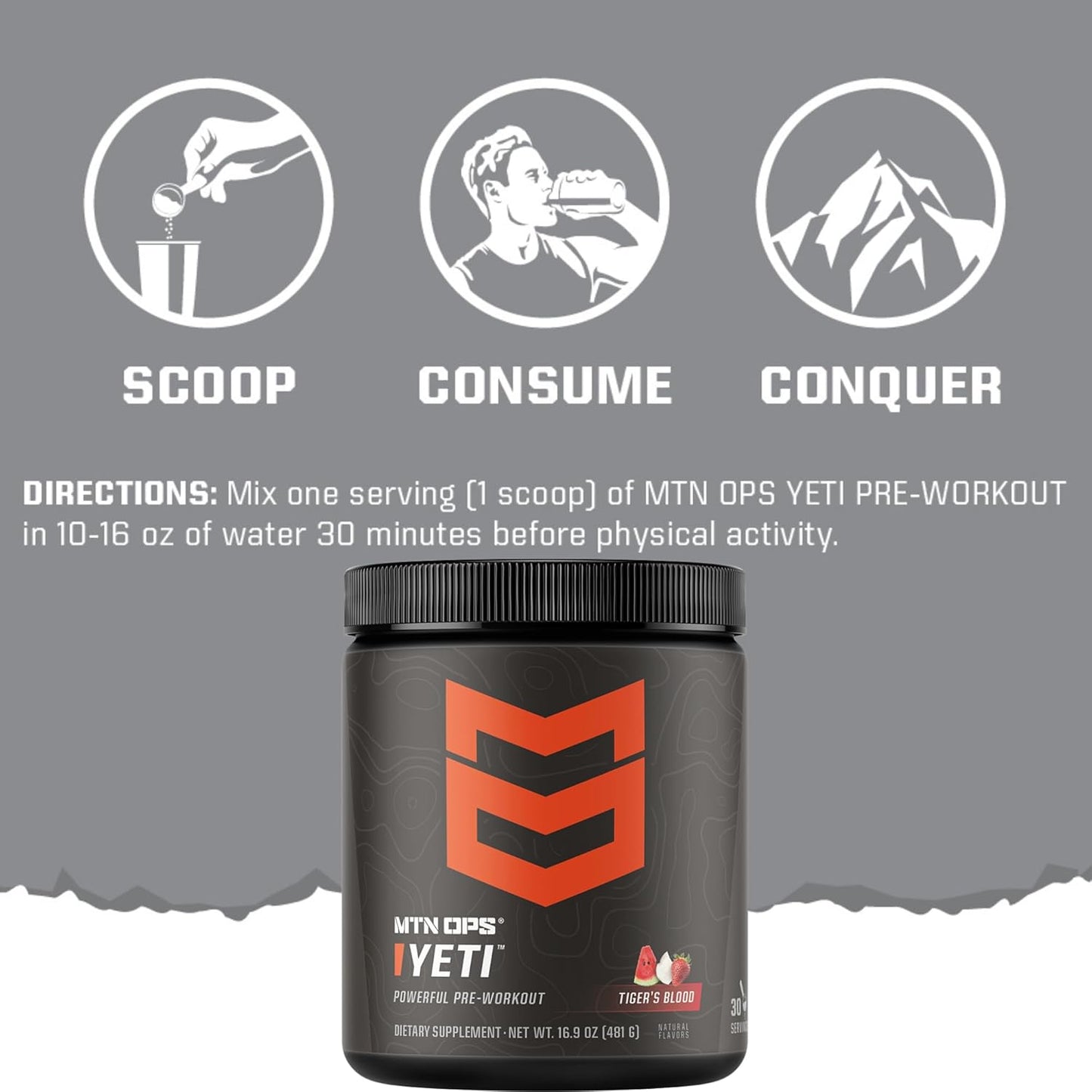 MTN OPS Yeti Trail Packs Blue Raspberry Pre-Workout Powder - 20 Servings
