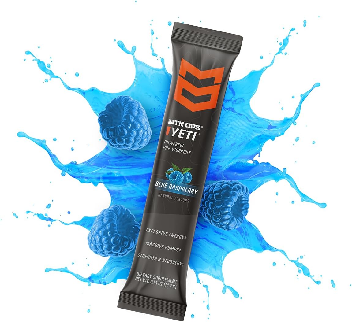 MTN OPS Yeti Trail Packs Blue Raspberry Pre-Workout Powder - 20 Servings