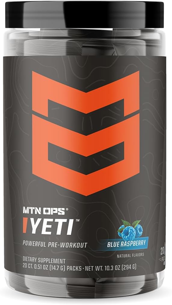 MTN OPS Yeti Trail Packs Blue Raspberry Pre-Workout Powder - 20 Servings