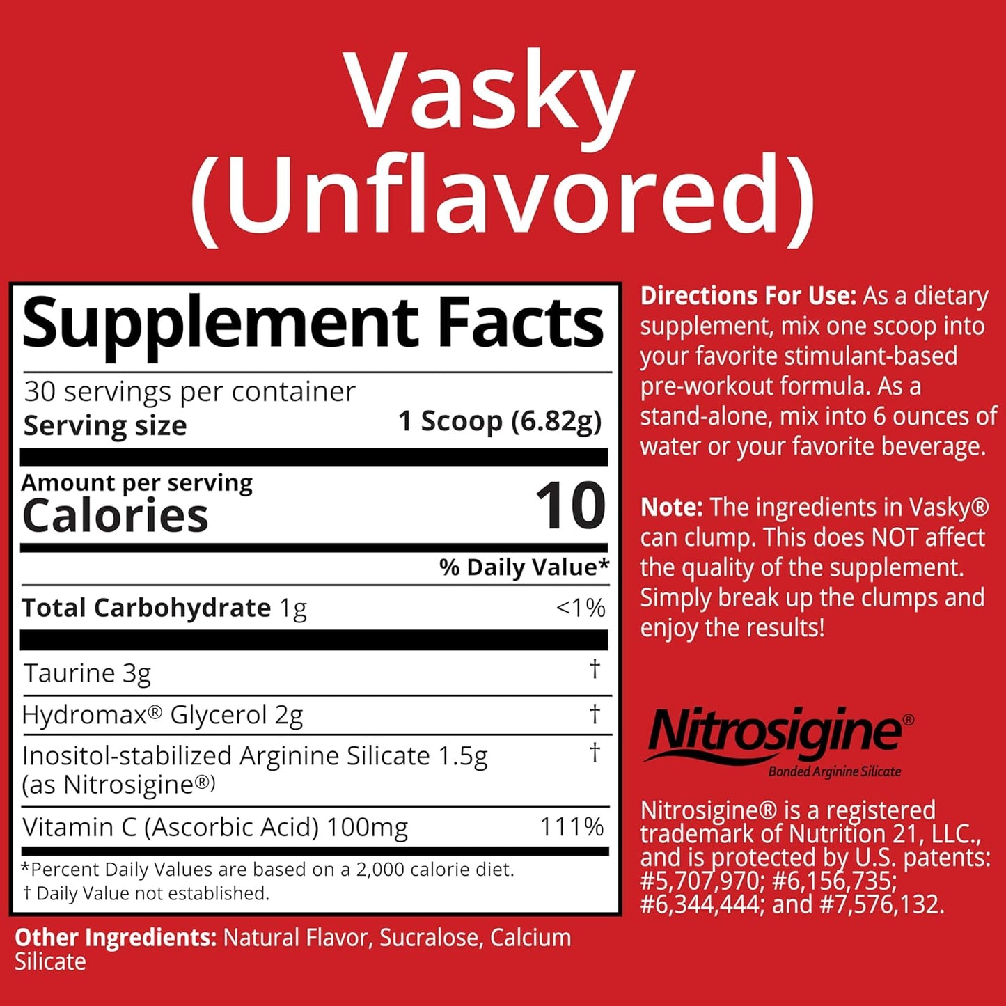 MTS Nutrition Vasky Non-Stimulant Pump Inducer - Muscle Saturating Preworkout - 30 Servings Unflavored