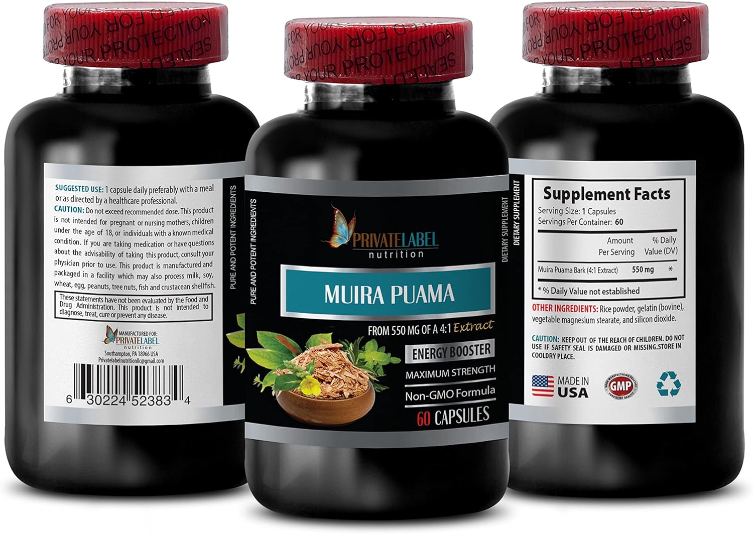 Muira Puama Extract 2200mg Male Enhancement Energy Supplements for Men and Women - Private Label - 180 Capsules